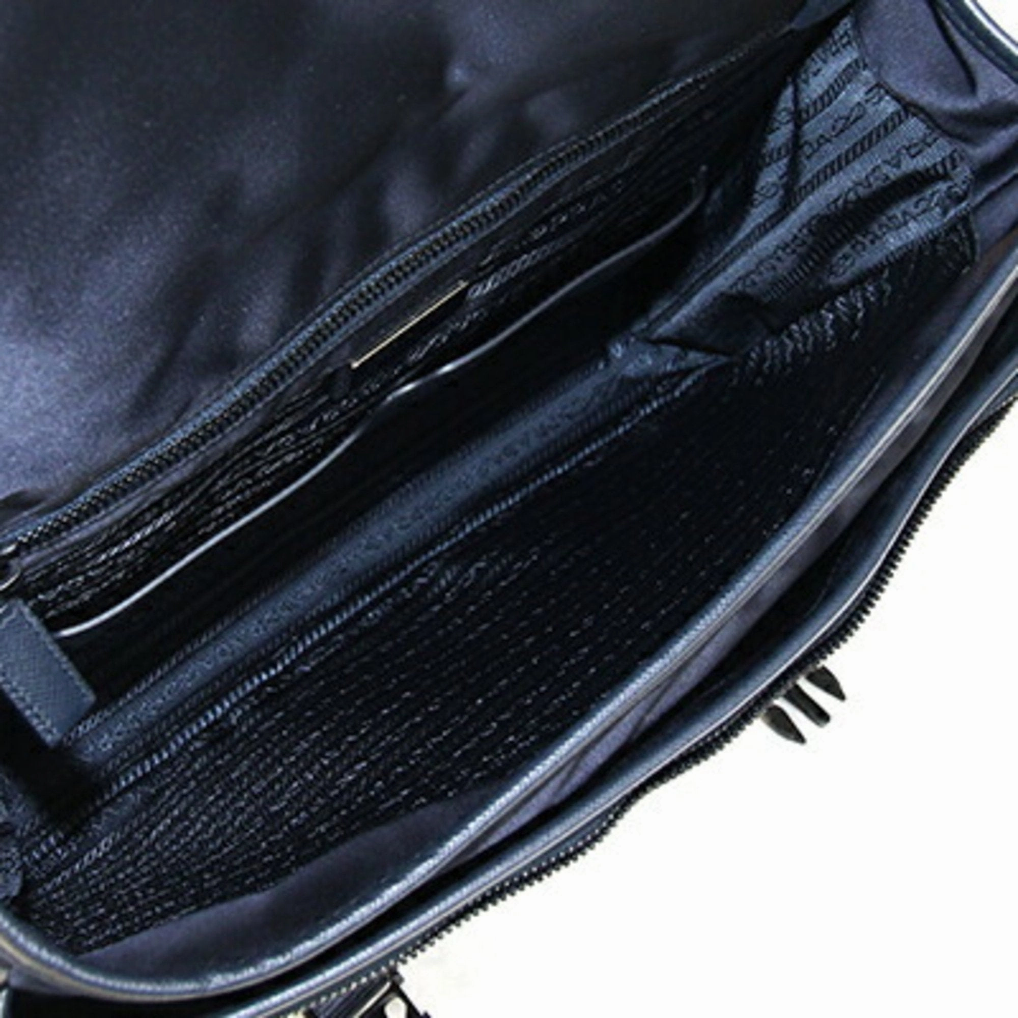 Prada Bleu Navy Nylon Leather Shoulder Bag Sling Bag (Pre-Owned)