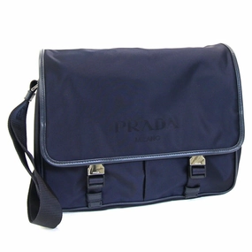 Prada Bleu Navy Nylon Leather Shoulder Bag Sling Bag (Pre-Owned)