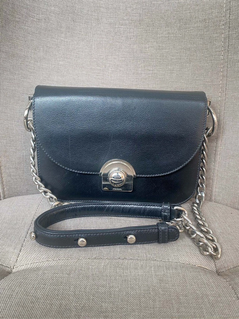 Prada Cahier Black Leather Shoulder Bag 21x16cm