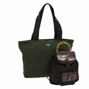 PRADA Gucci Bamboo Tote Backpack Nylon 2Set Khaki Green  yk12253