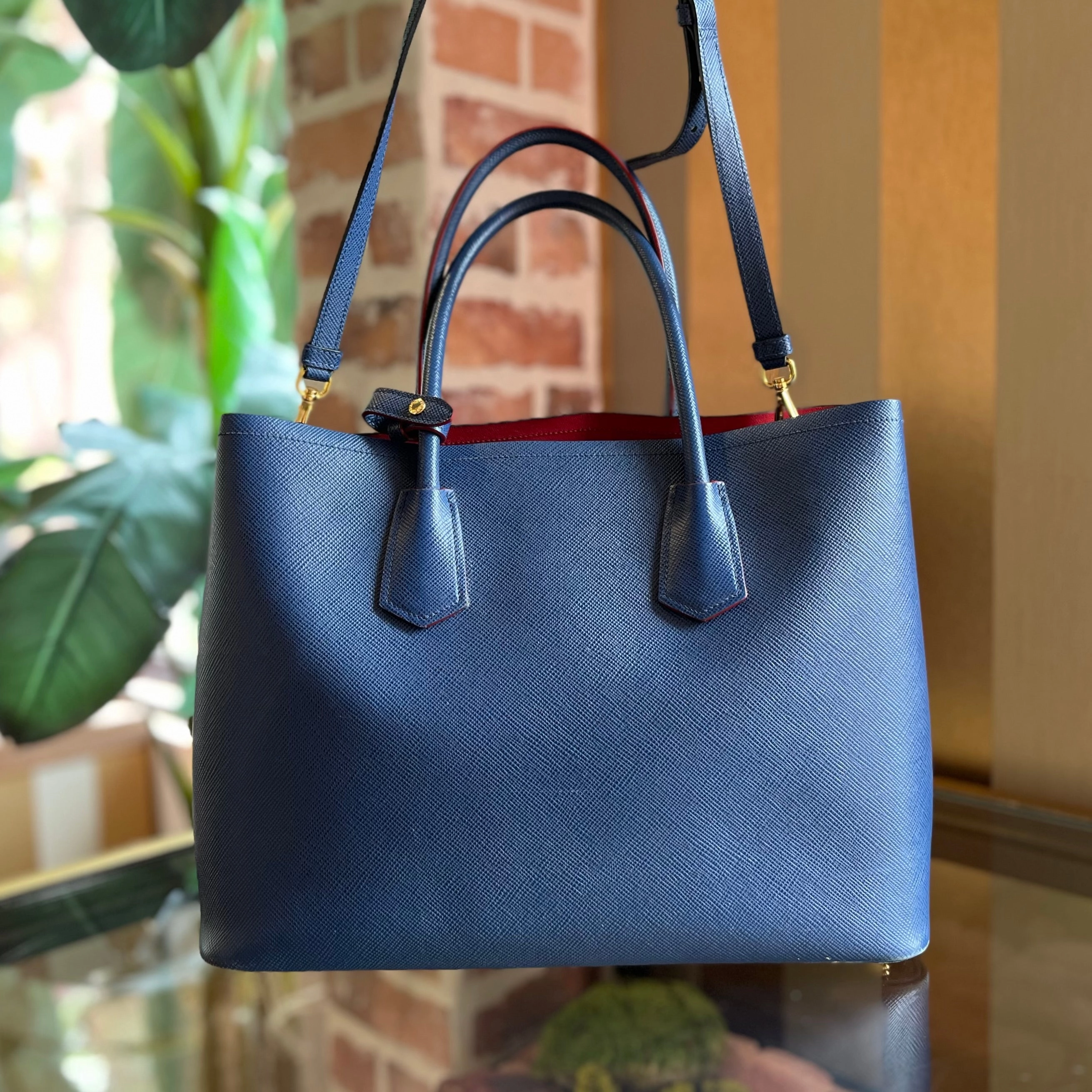 PRADA Medium Saffiano Lux Leather Double Handle Tote Bag