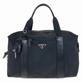 Prada Nylon Leather Boston Bag Tote Bag (Pre-Owned)