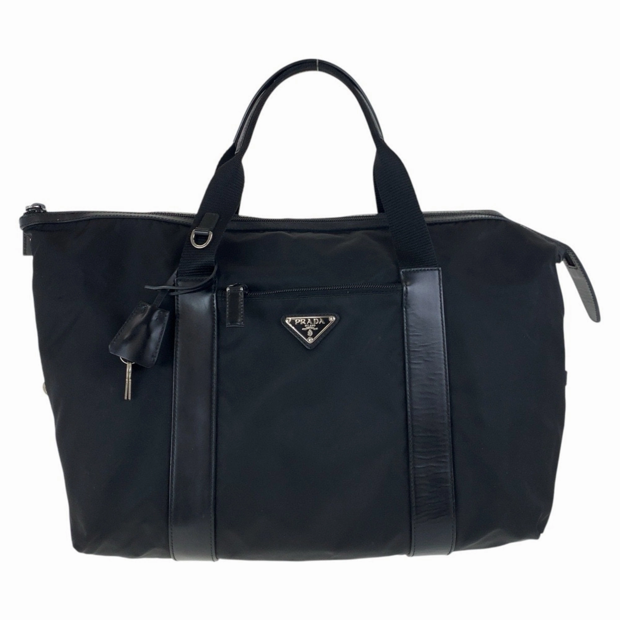 Prada Nylon Leather Boston Bag Tote Bag (Pre-Owned)