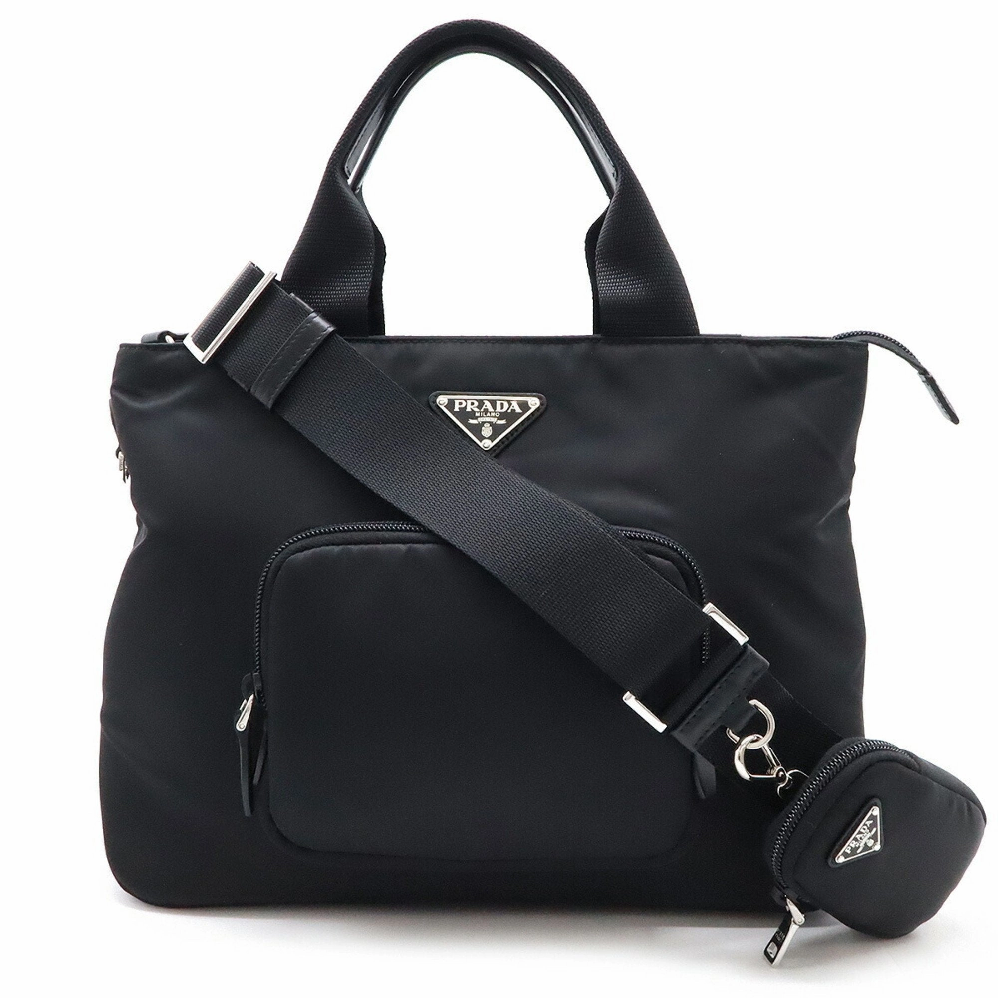 Prada  Nylon Leather Handbag Shoulder Bag Tote Bag (Pre-Owned)