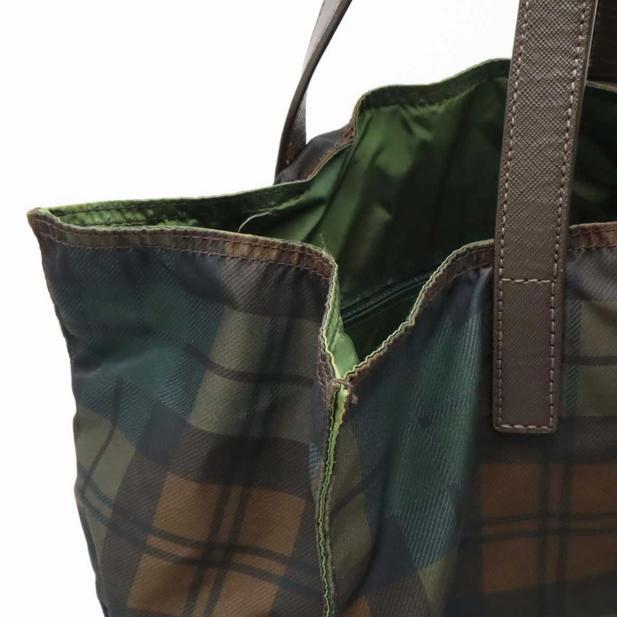 Prada Nylon Leather Triangle Logo Tote Bag