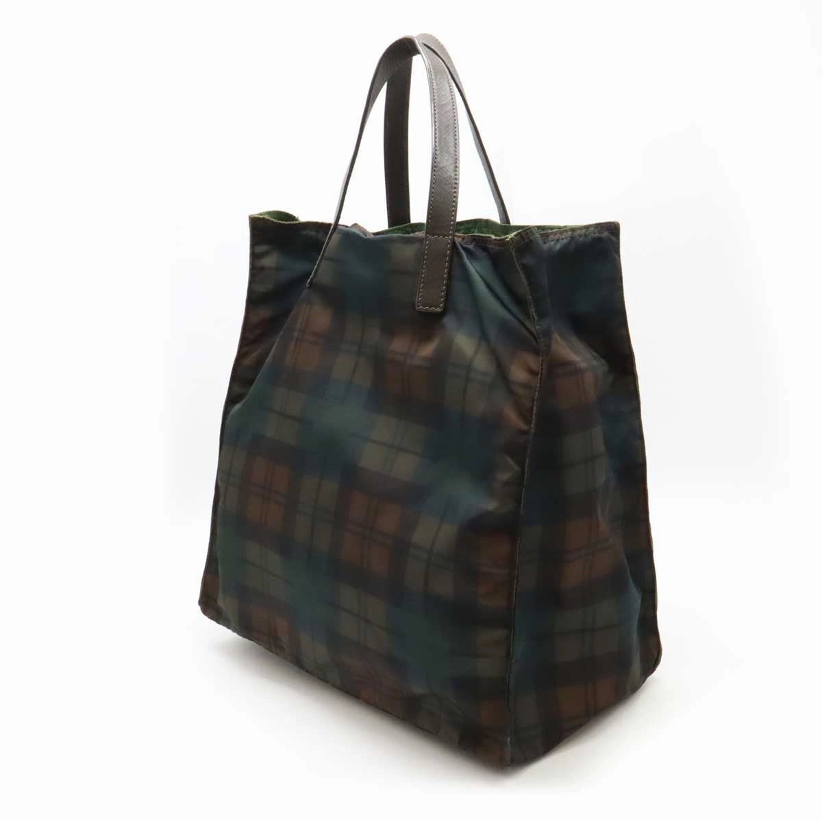Prada Nylon Leather Triangle Logo Tote Bag