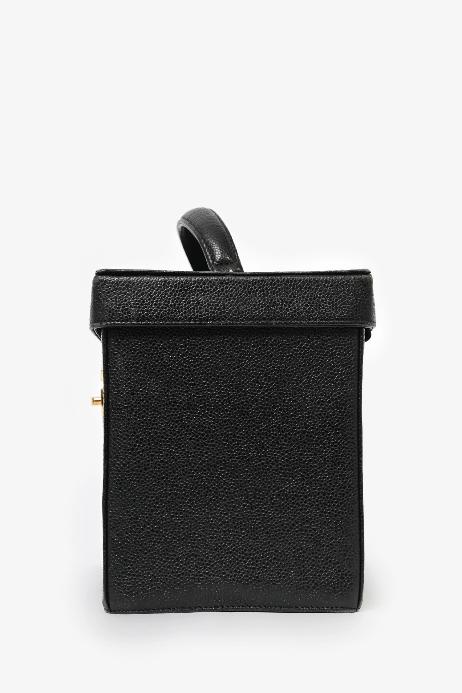Pre-Loved Chanel 1991-94 Vintage Black Caviar Leather CC Box Vanity Makeup Case with Chain Strap (As Is)