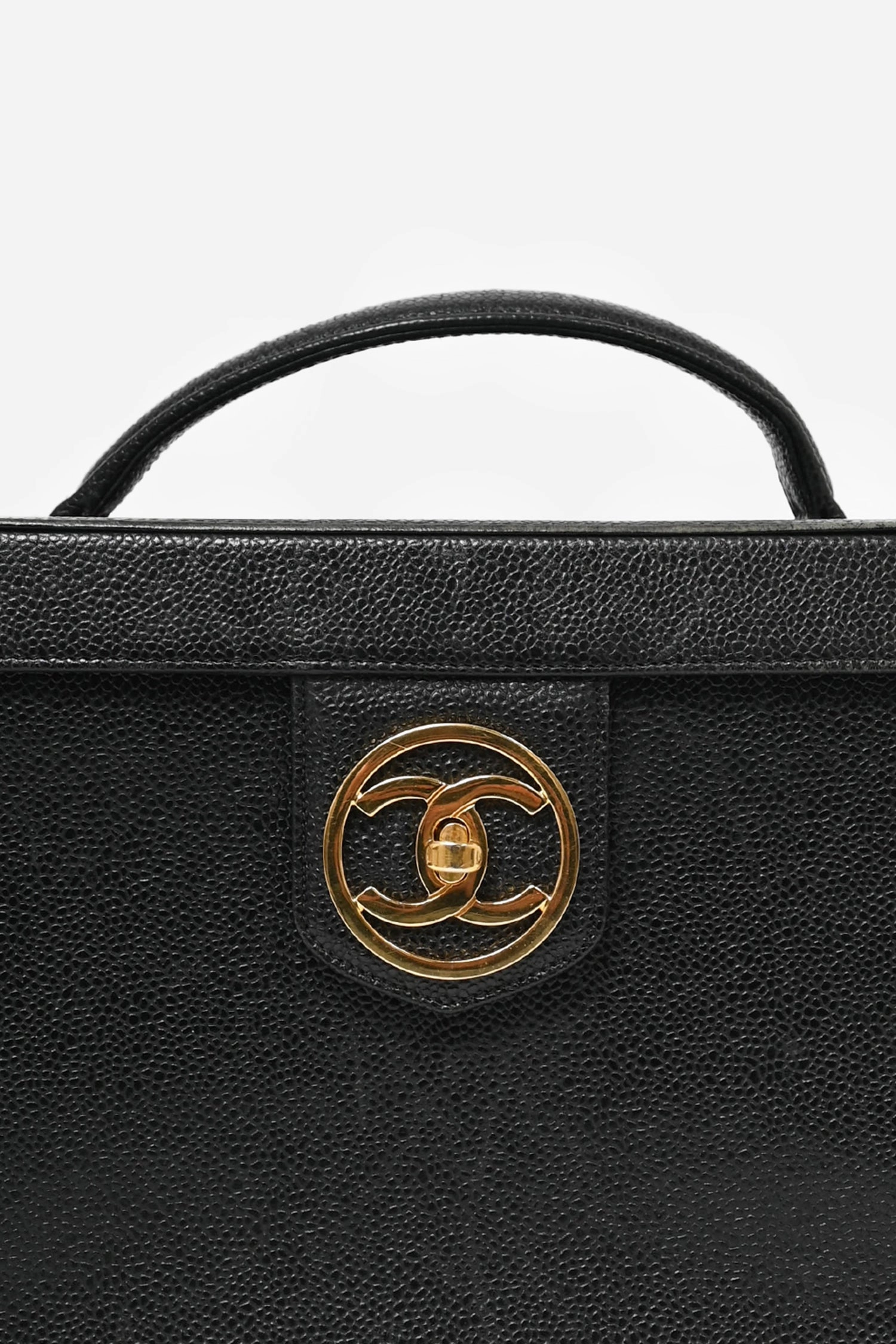 Pre-Loved Chanel 1991-94 Vintage Black Caviar Leather CC Box Vanity Makeup Case with Chain Strap (As Is)