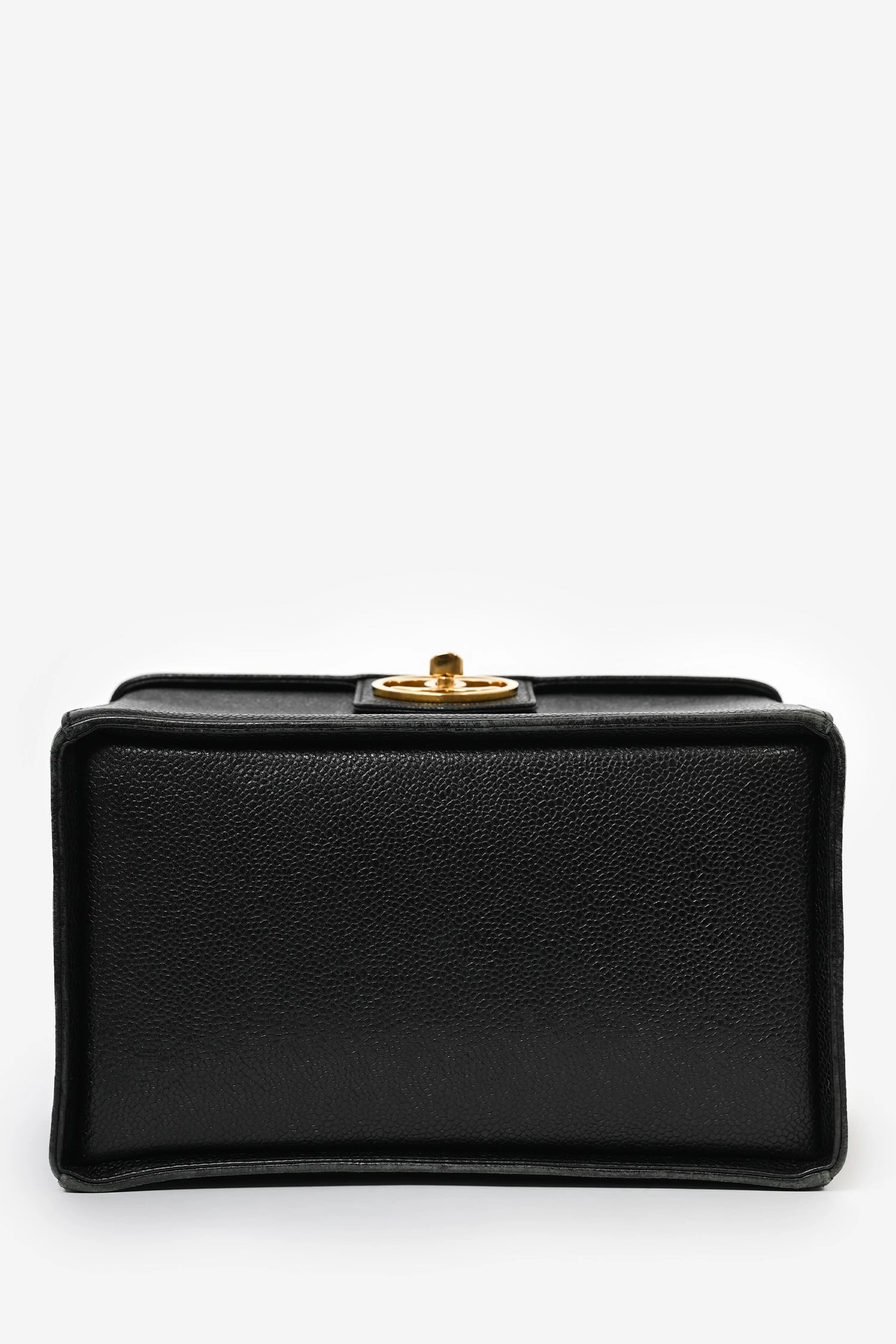Pre-Loved Chanel 1991-94 Vintage Black Caviar Leather CC Box Vanity Makeup Case with Chain Strap (As Is)
