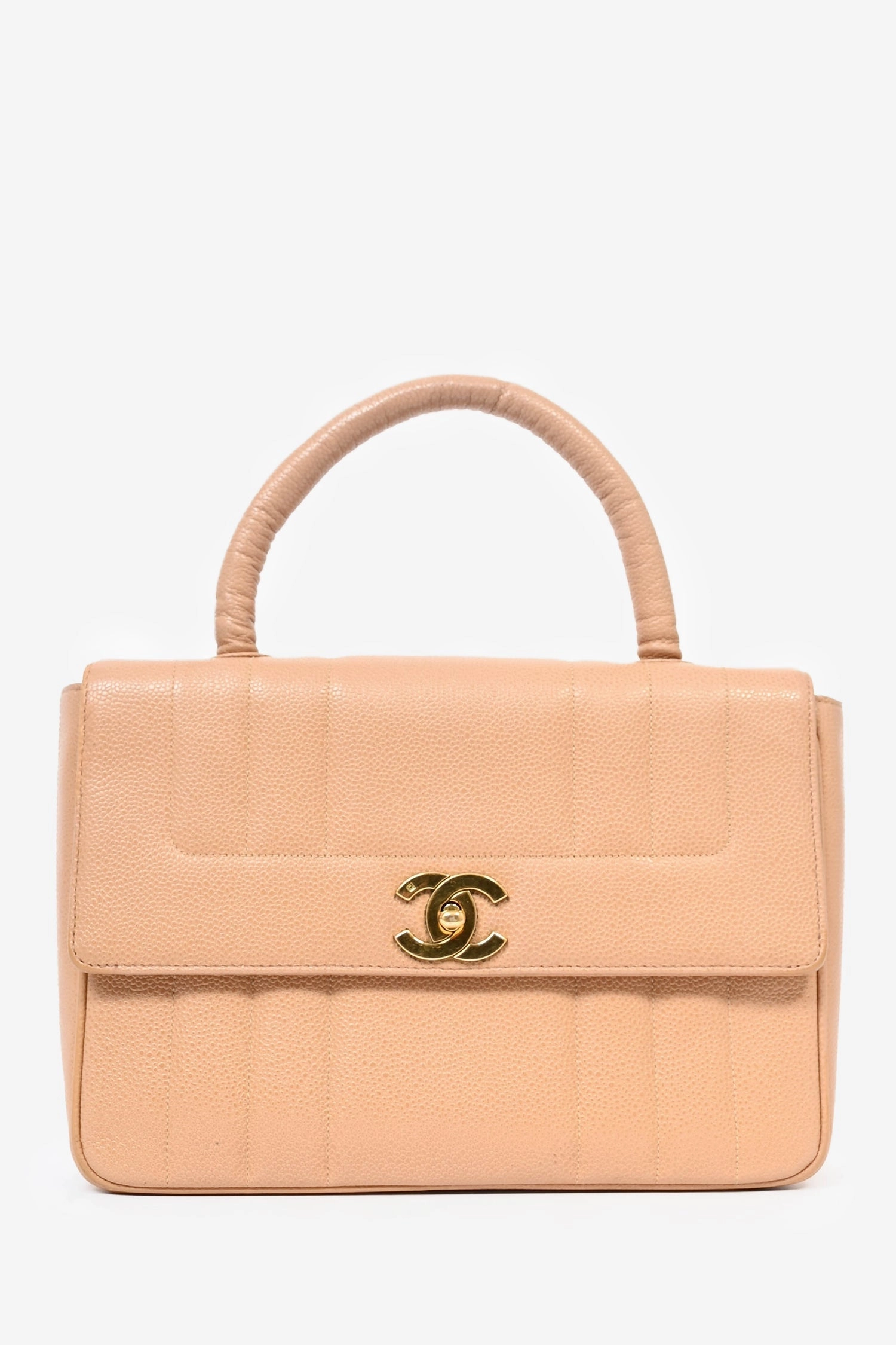 Pre-Loved Chanel 1995 Beige Caviar Leather Kelly Mademoiselle Top Handle