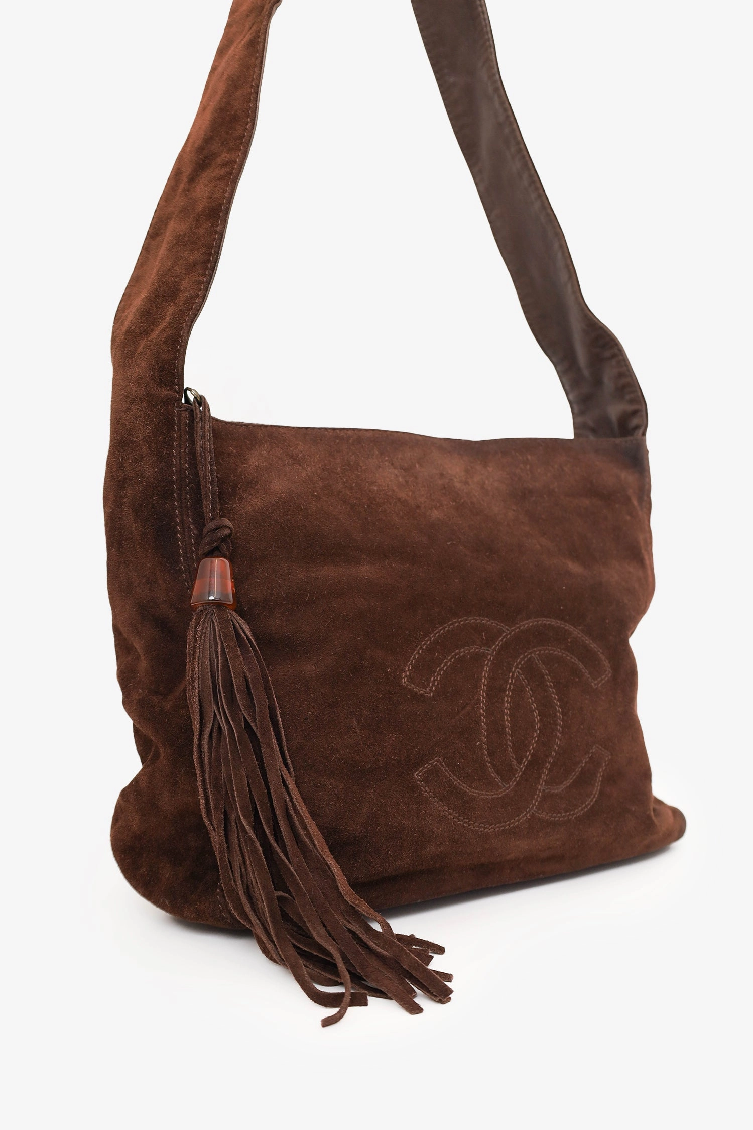 Pre-Loved Chanel 1996-97 Brown Suede CC Tassel Shoulder Bag