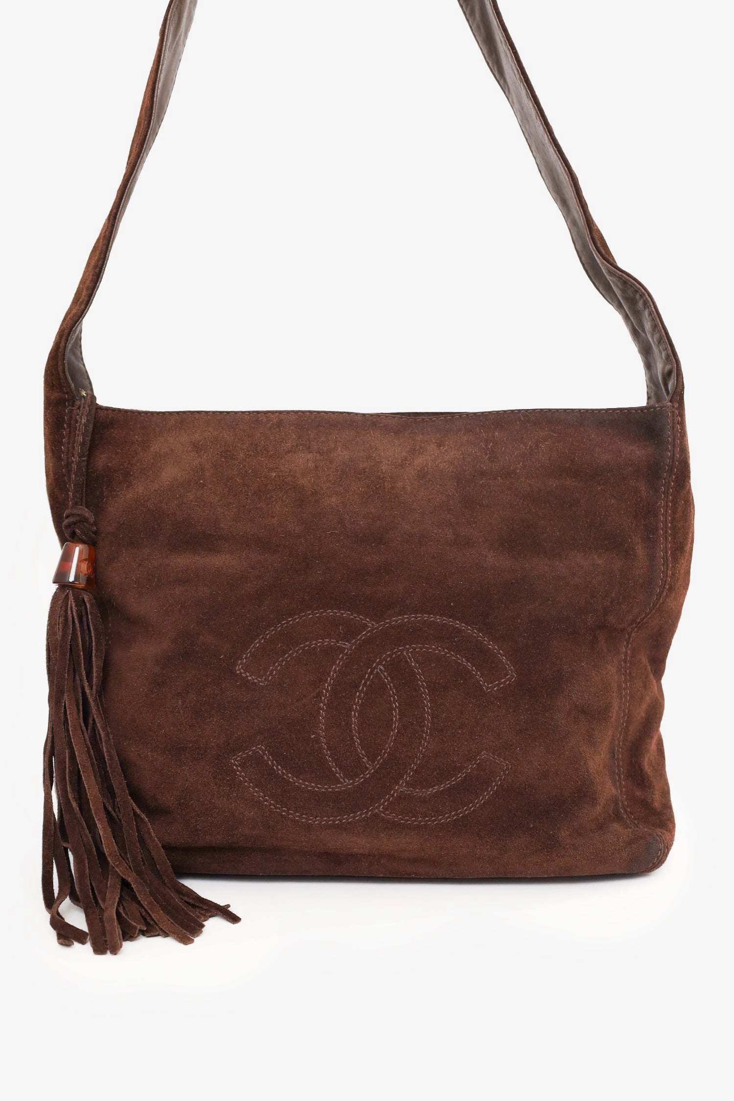 Pre-Loved Chanel 1996-97 Brown Suede CC Tassel Shoulder Bag