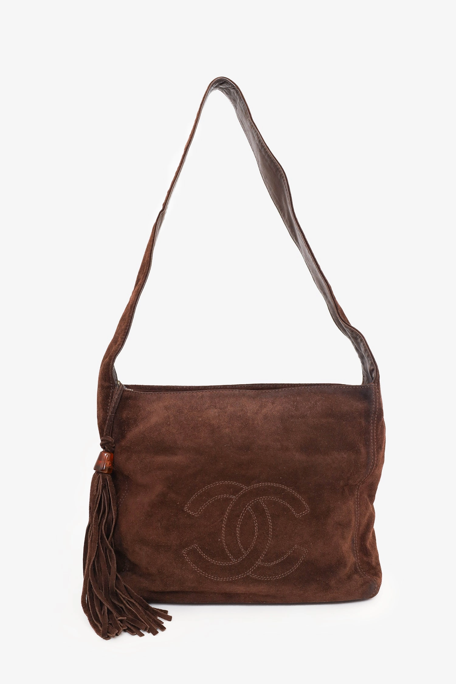 Pre-Loved Chanel 1996-97 Brown Suede CC Tassel Shoulder Bag