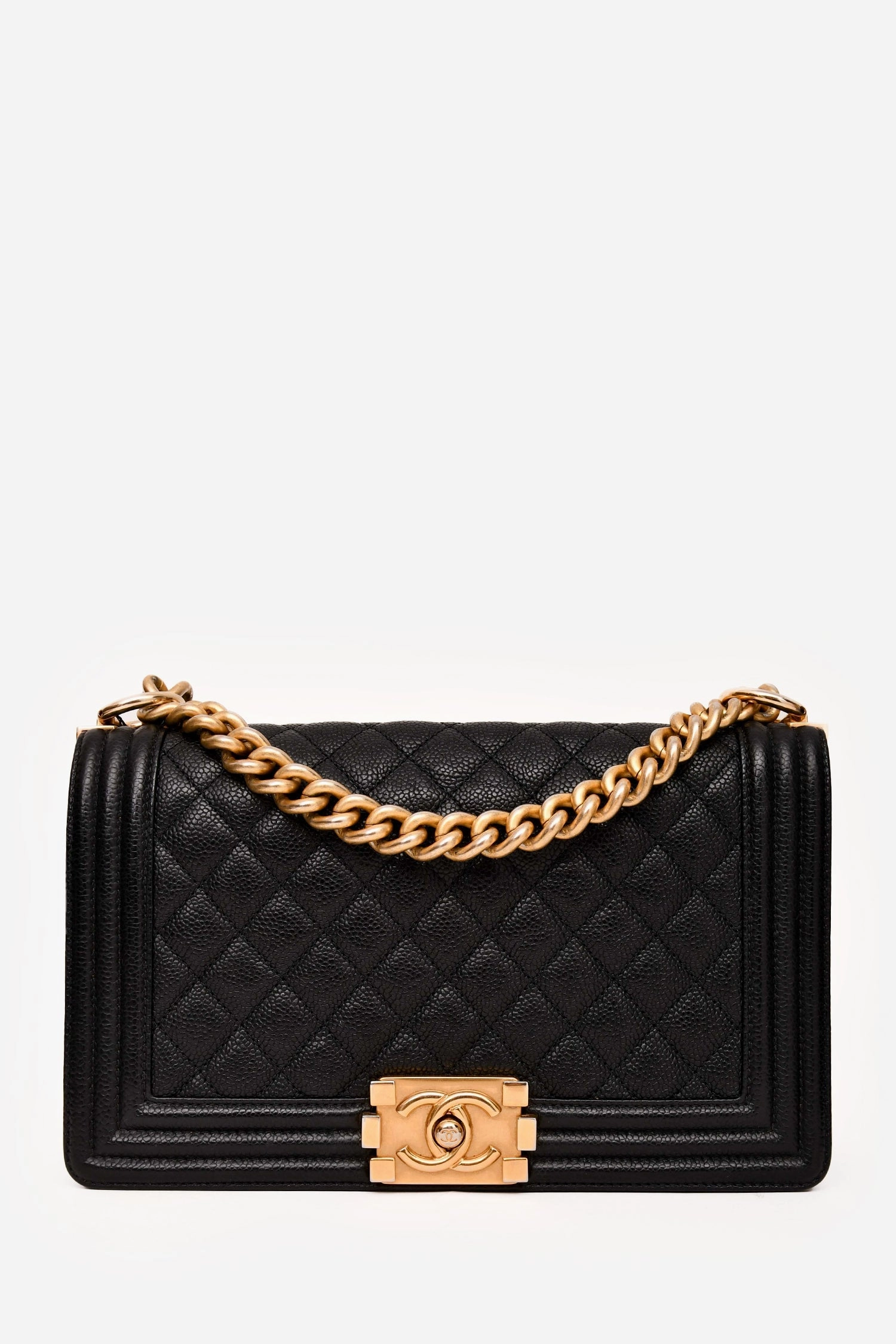 Pre-Loved Chanel 2016-17 Black Caviar Leather New Medium Boy Crossbody (As Is)