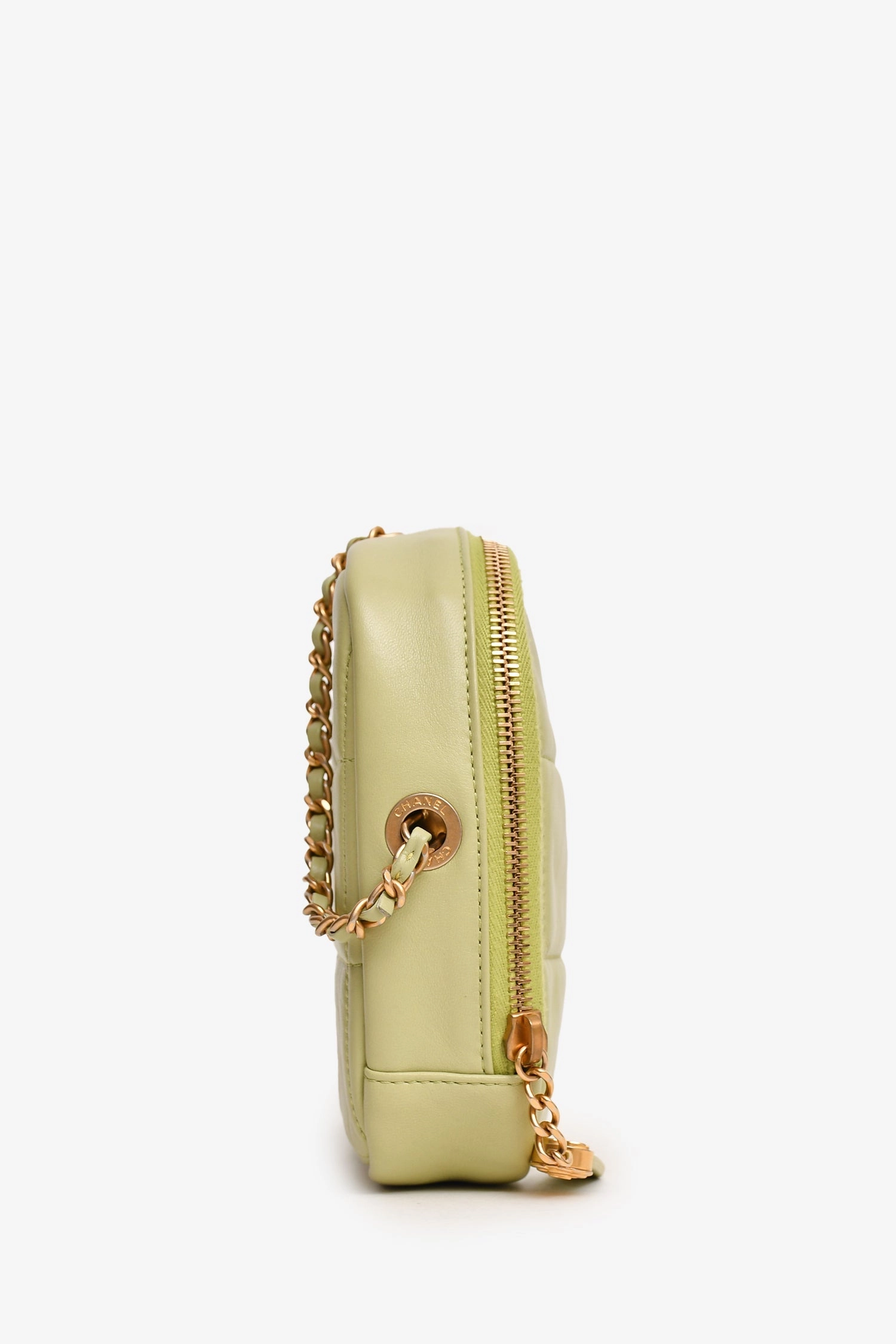 Pre-Loved Chanel 2019-2020 Green Lambskin Leather Diamond CC Crossbody