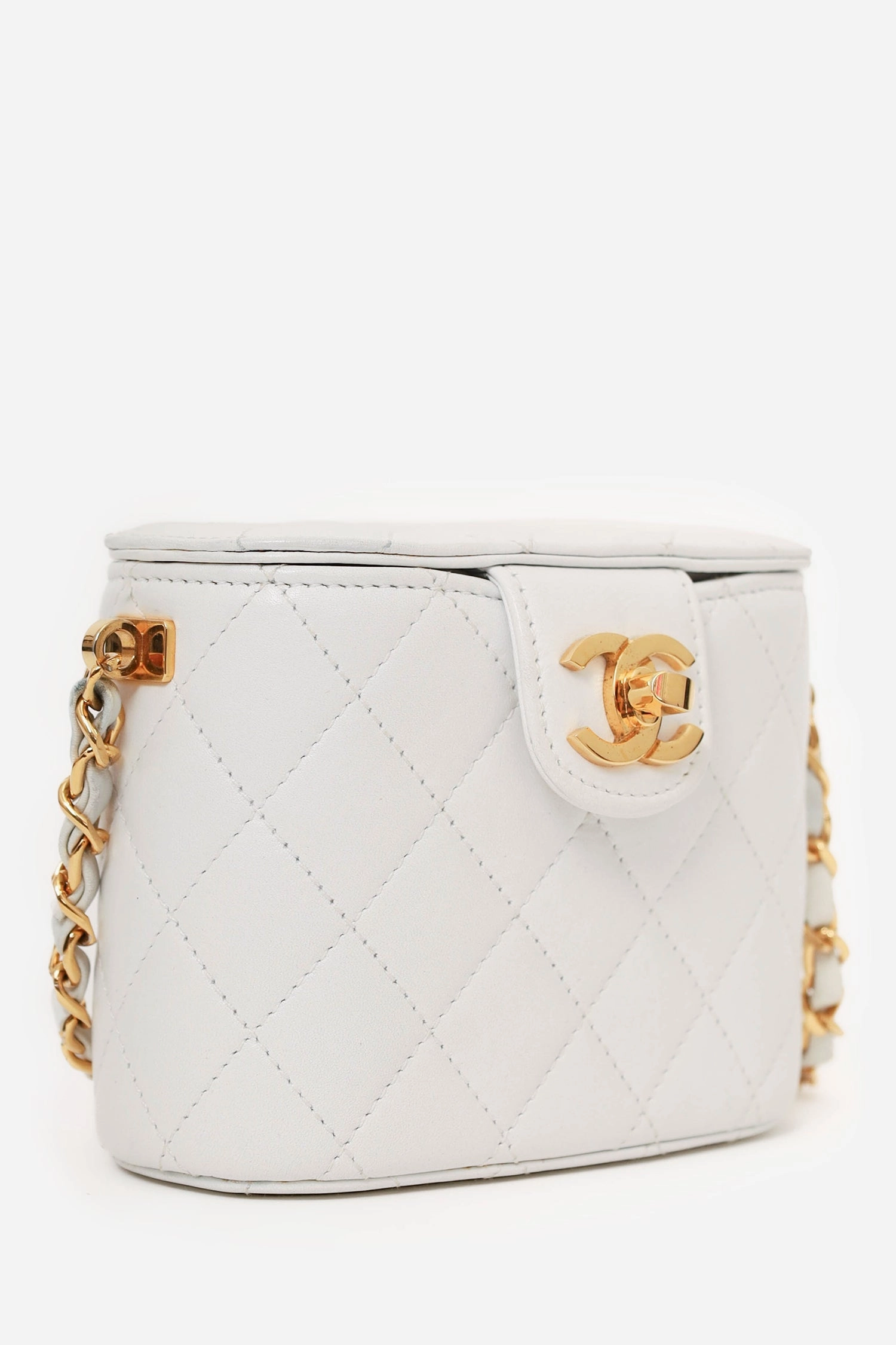 Pre-Loved Chanel Vintage 1991-94 White Quilted Lambskin Vanity Case
