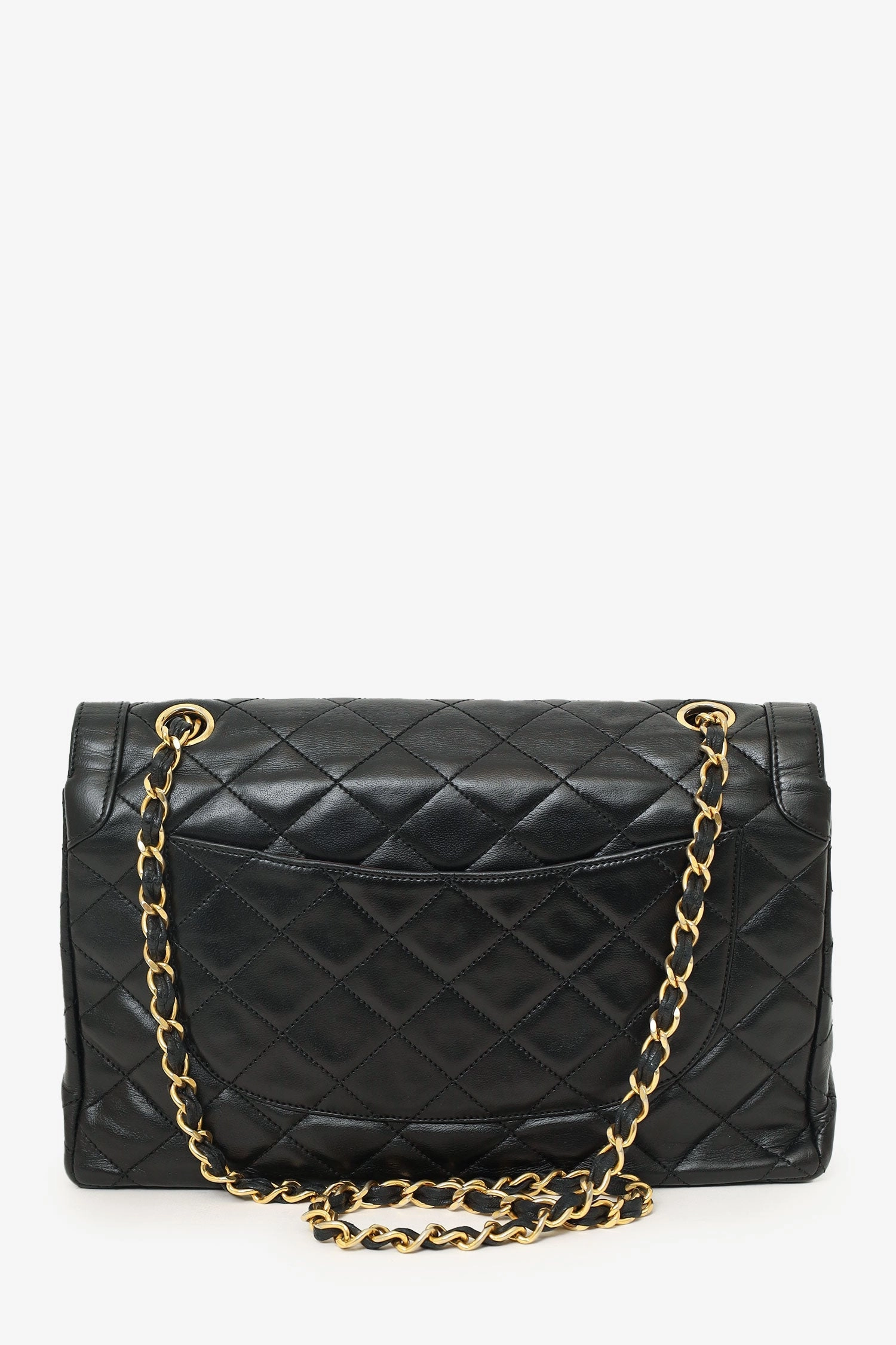 Pre-Loved Chanel Vintage Black Lambskin Two-Tone CC Paris Double Flap Bag