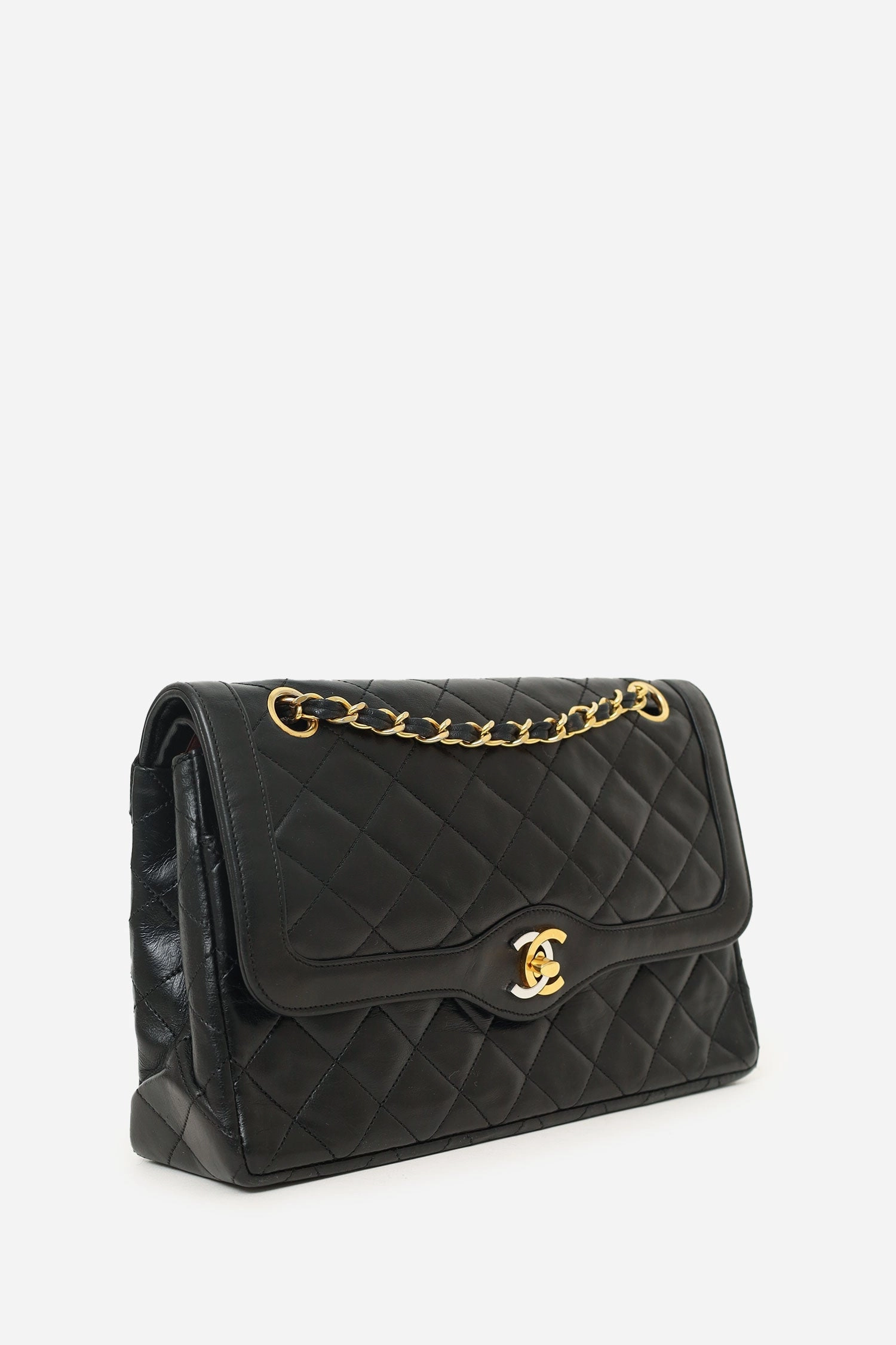 Pre-Loved Chanel Vintage Black Lambskin Two-Tone CC Paris Double Flap Bag