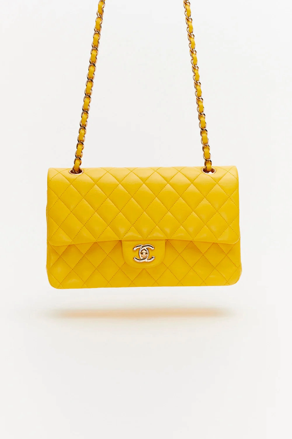 Pre-Loved Chanel Yellow Lambskin Medium Classic Double Flap Bag