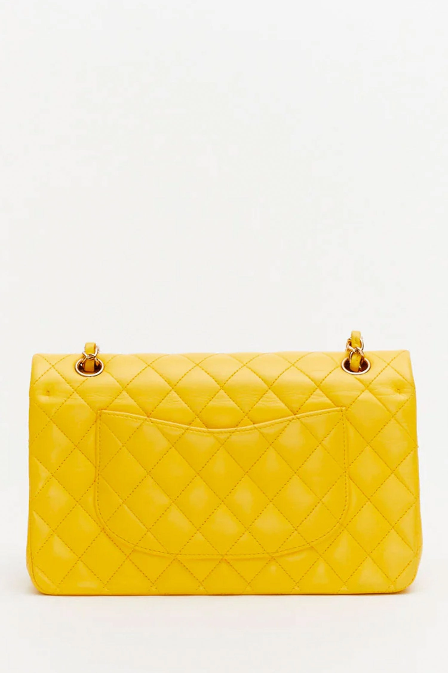 Pre-Loved Chanel Yellow Lambskin Medium Classic Double Flap Bag