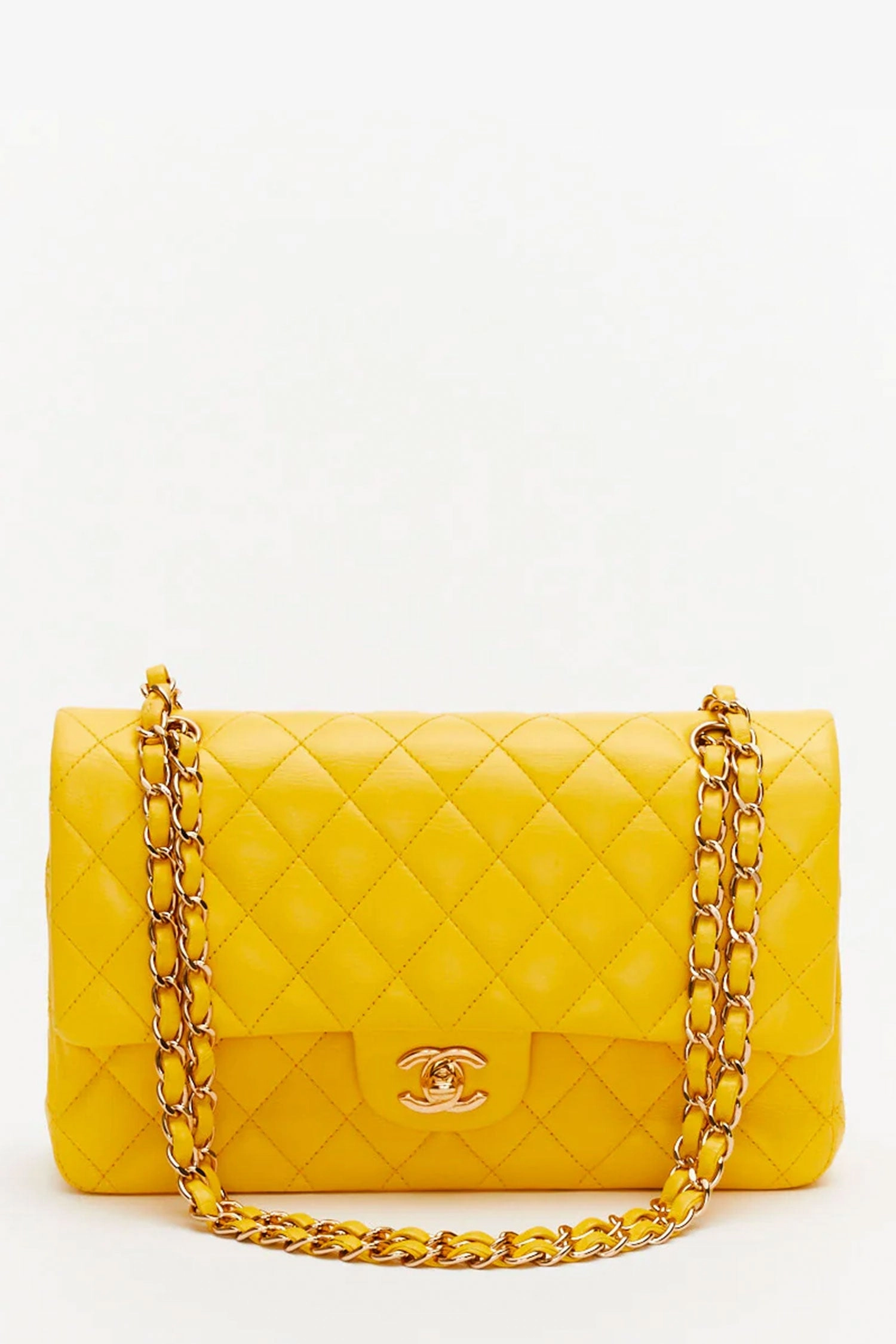 Pre-Loved Chanel Yellow Lambskin Medium Classic Double Flap Bag