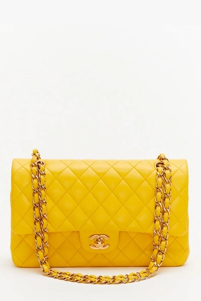 Pre-Loved Chanel Yellow Lambskin Medium Classic Double Flap Bag