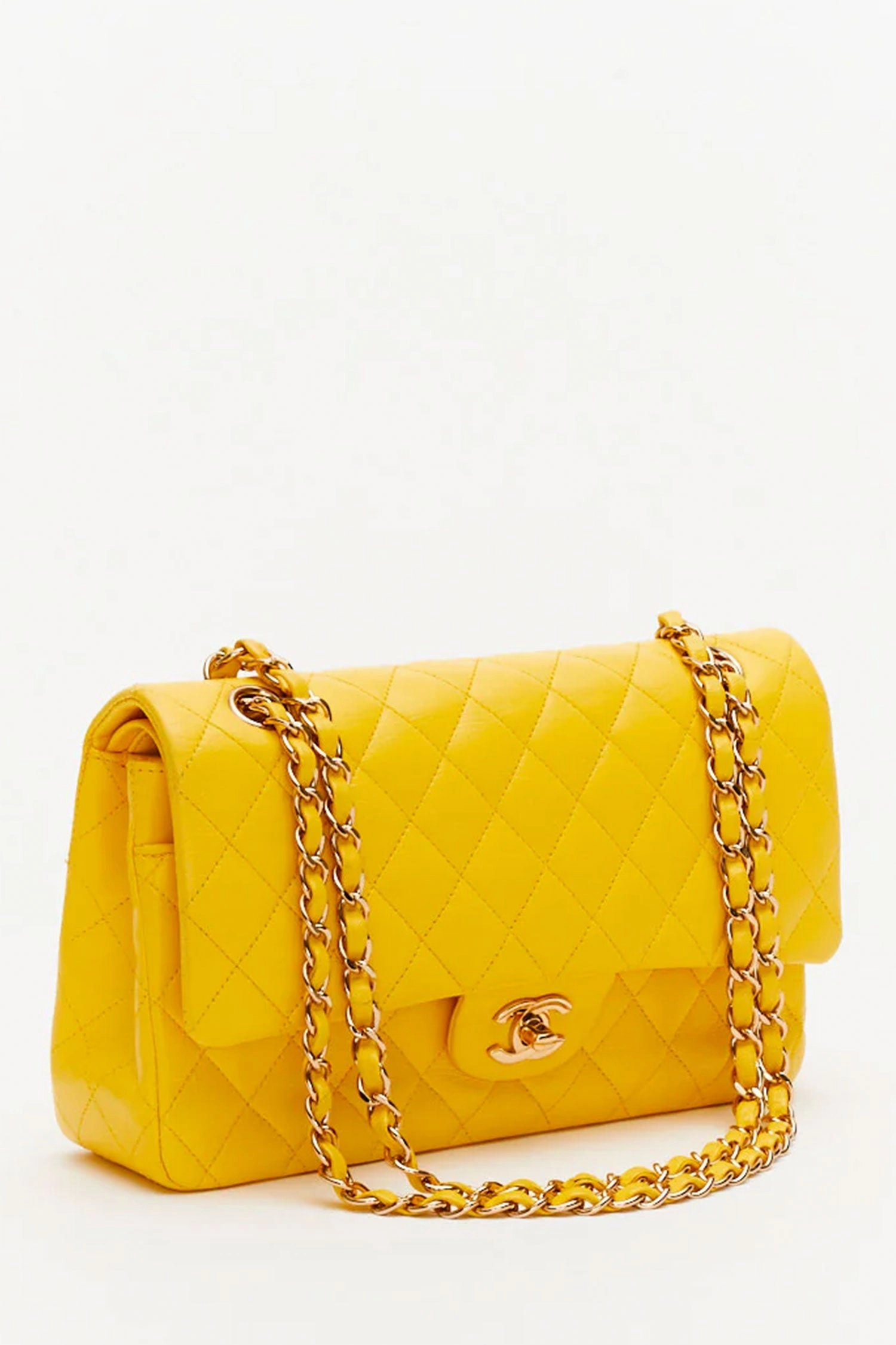 Pre-Loved Chanel Yellow Lambskin Medium Classic Double Flap Bag