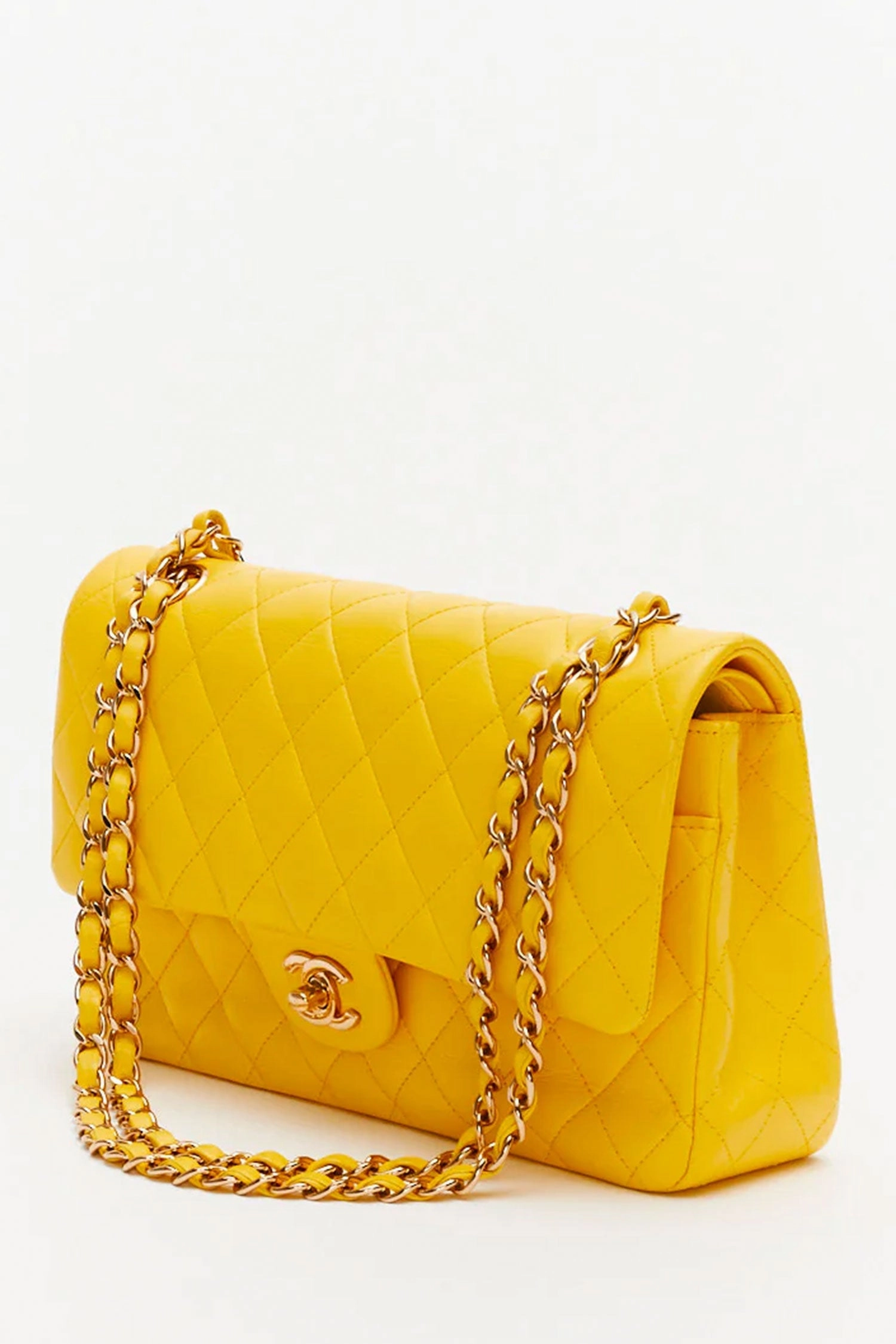 Pre-Loved Chanel Yellow Lambskin Medium Classic Double Flap Bag