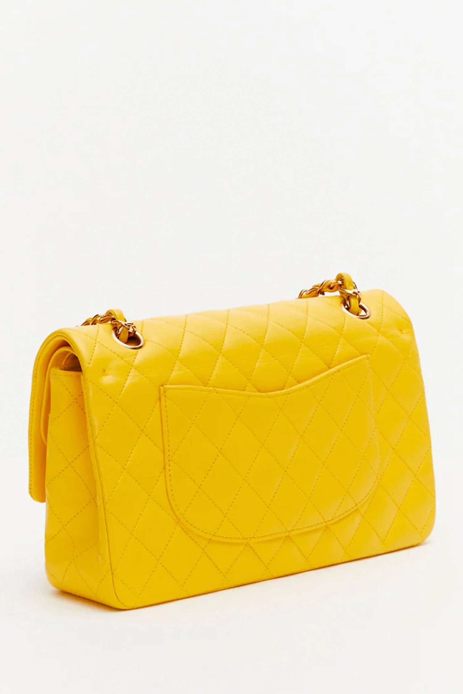 Pre-Loved Chanel Yellow Lambskin Medium Classic Double Flap Bag