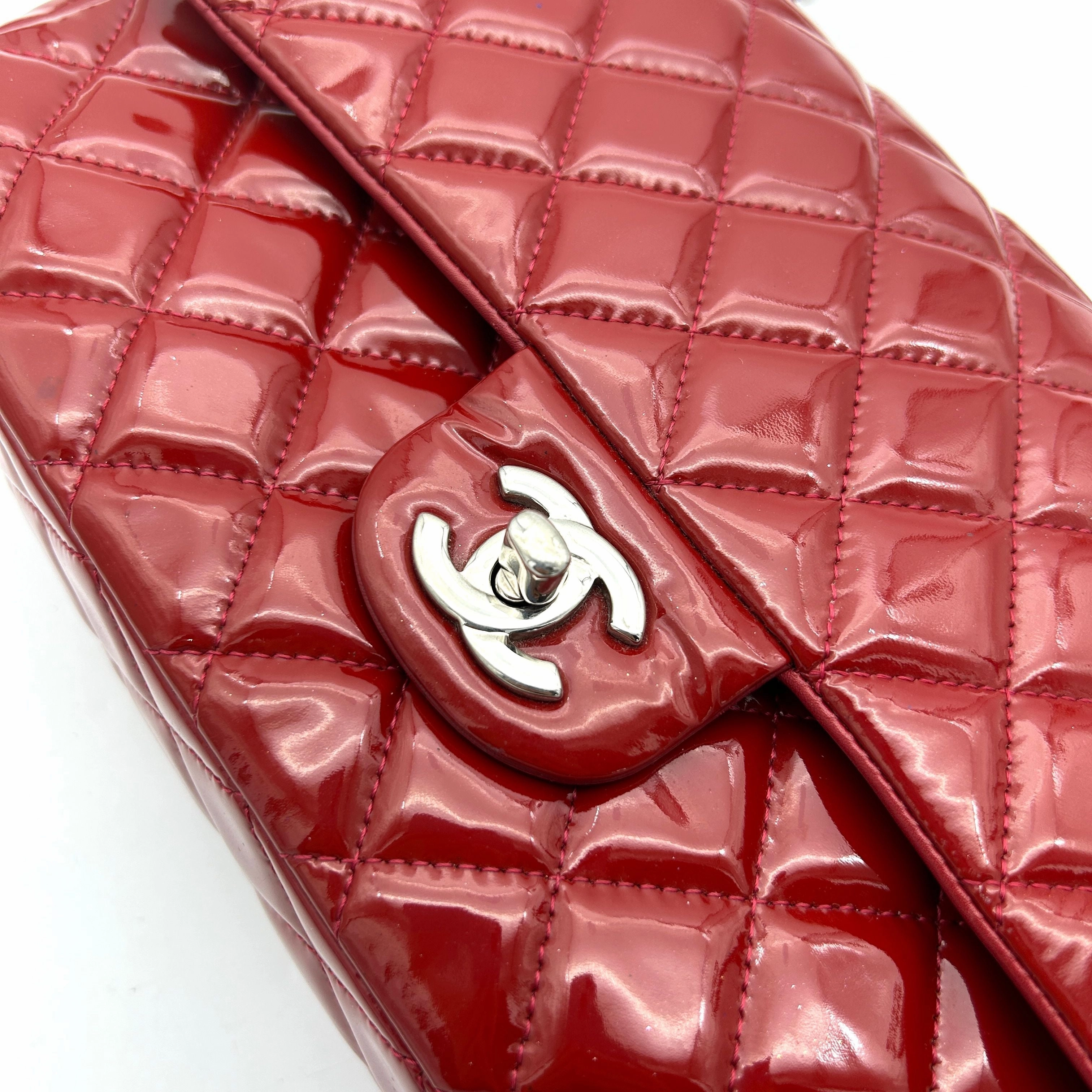 Pre-owned Chanel Classic Patent Maxi Double Flap Bag - Red Shoulder Bags, Handbags AF605