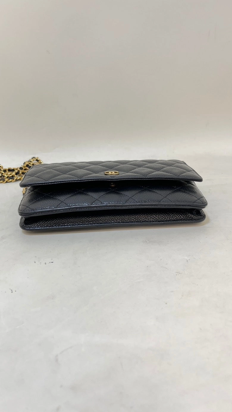 Preloved Chanel Flap Chain Bag Caviar Leather Black Shoulder Bag 2014-2015