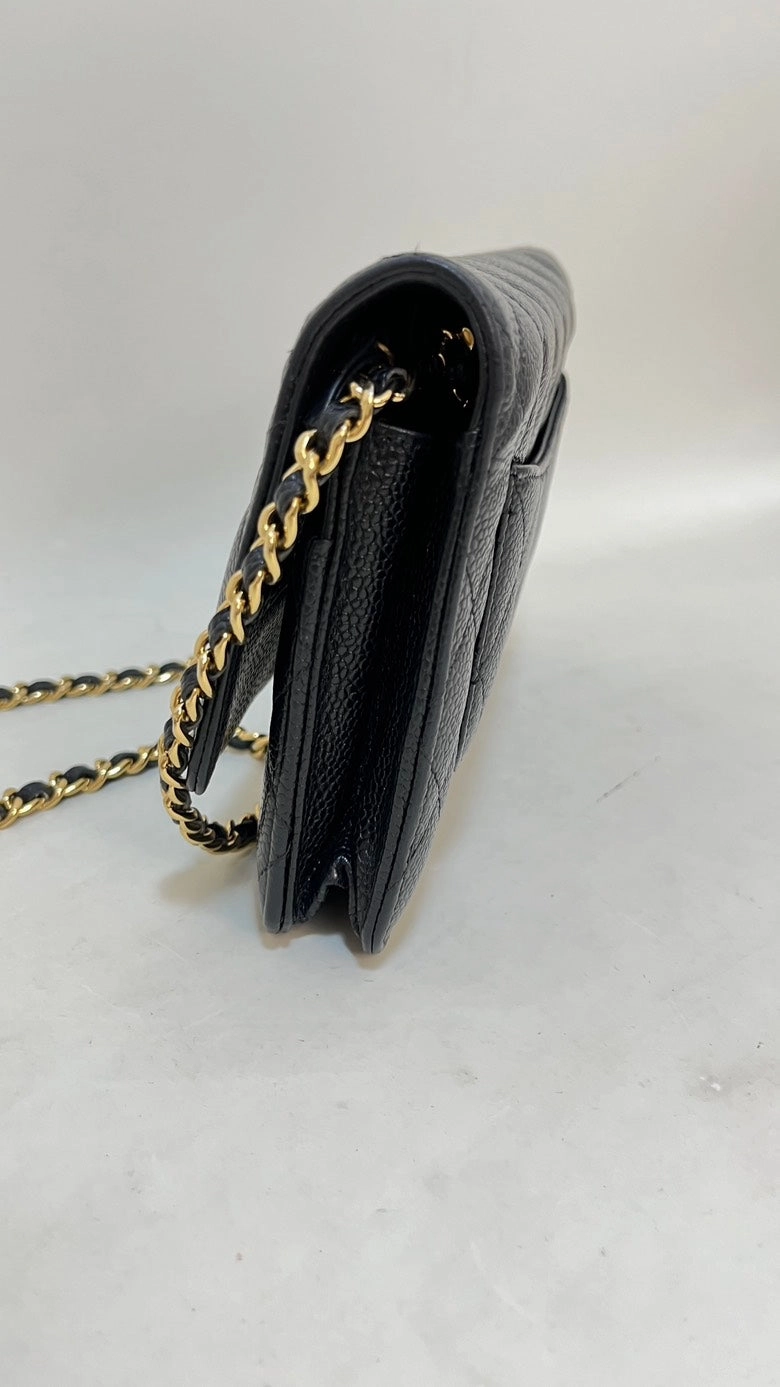 Preloved Chanel Flap Chain Bag Caviar Leather Black Shoulder Bag 2014-2015