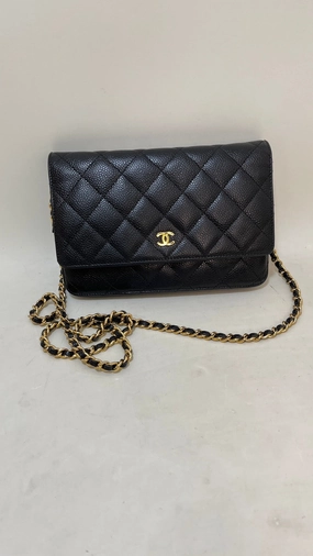 Preloved Chanel Flap Chain Bag Caviar Leather Black Shoulder Bag 2014-2015