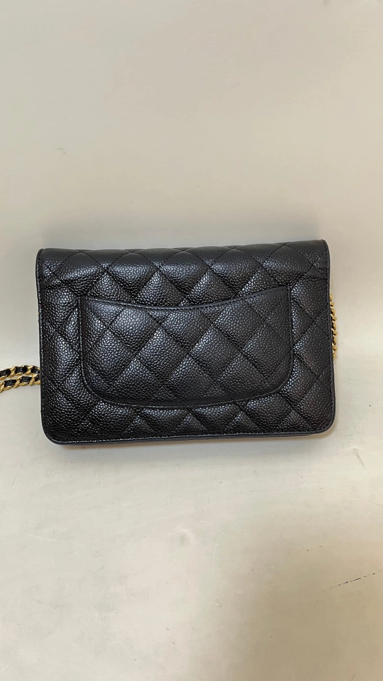 Preloved Chanel Flap Chain Bag Caviar Leather Black Shoulder Bag 2014-2015