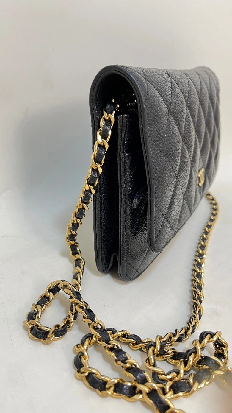 Preloved Chanel Flap Chain Bag Caviar Leather Black Shoulder Bag 2014-2015