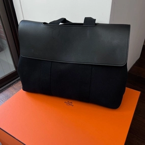 Preloved Hermes Canvas & Leather Handbag AG097 Black Shoulder Bag