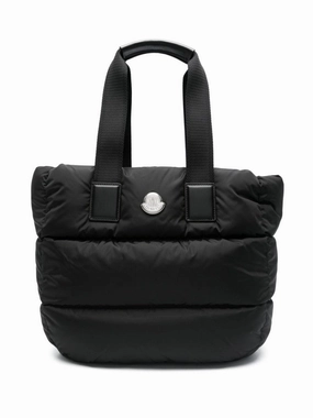 Puffy Black Tote Bag With Top Zip And Dual Handles