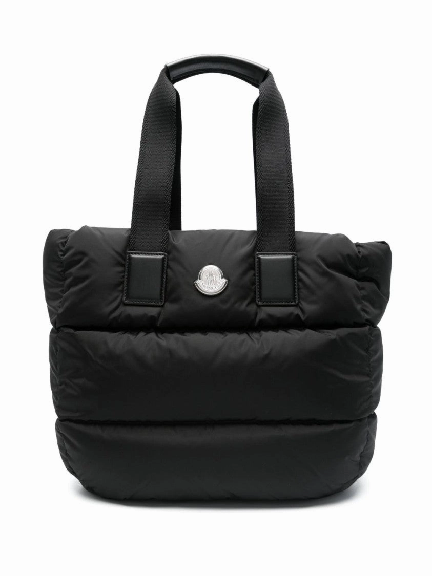 Puffy Black Tote Bag With Top Zip And Dual Handles