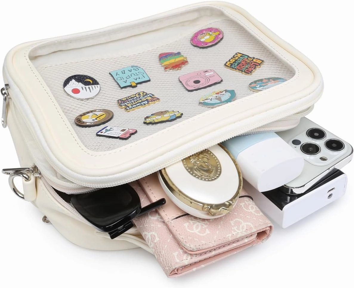 RAINBOW SMILE Ita Bag - Kawaii Crossbody Purse with Clear Shoulder Strap and Pin Display