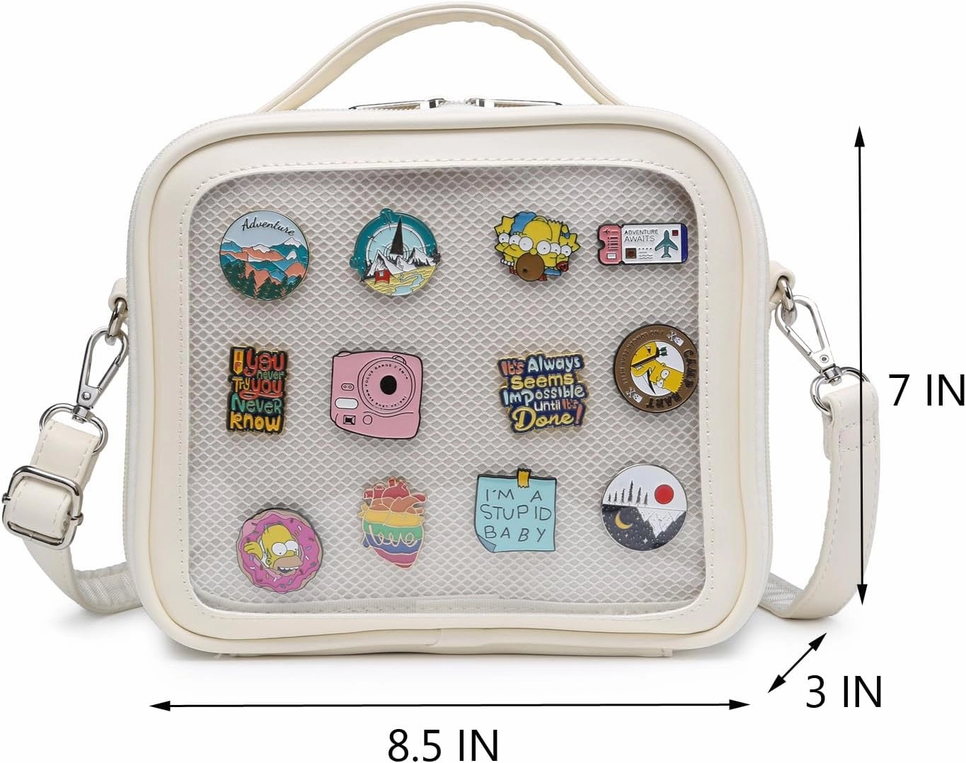 RAINBOW SMILE Ita Bag - Kawaii Crossbody Purse with Clear Shoulder Strap and Pin Display