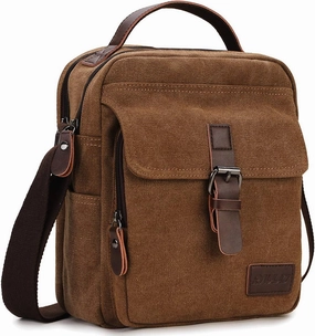 RAVUO Small Messenger Bag for Men, Water Resistant Canvas Satchel Purse Vintage Shoulder Crossbody Bag for Travel Work
