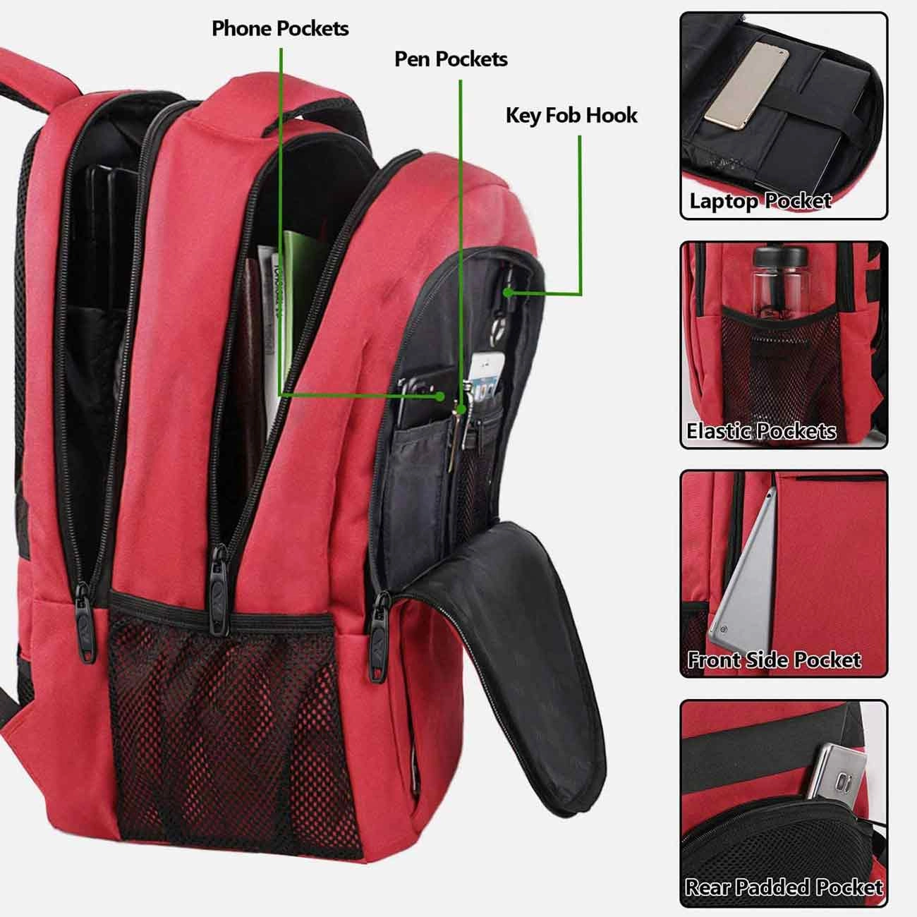 Red Mlassic Travel Laptop Backpack (17'')