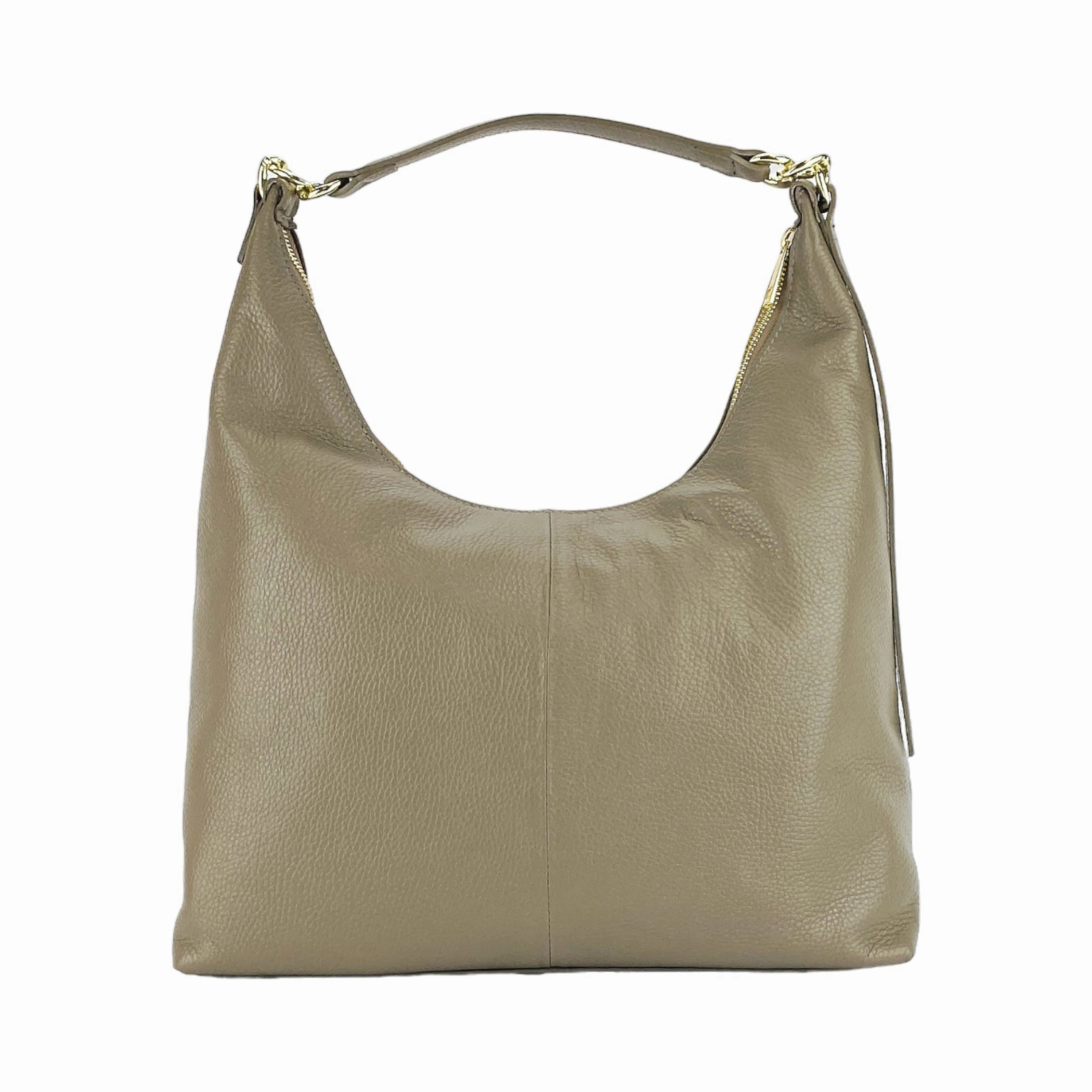 Renato Borzatta Leather Shoulder Hobo Bag Taupe Beige