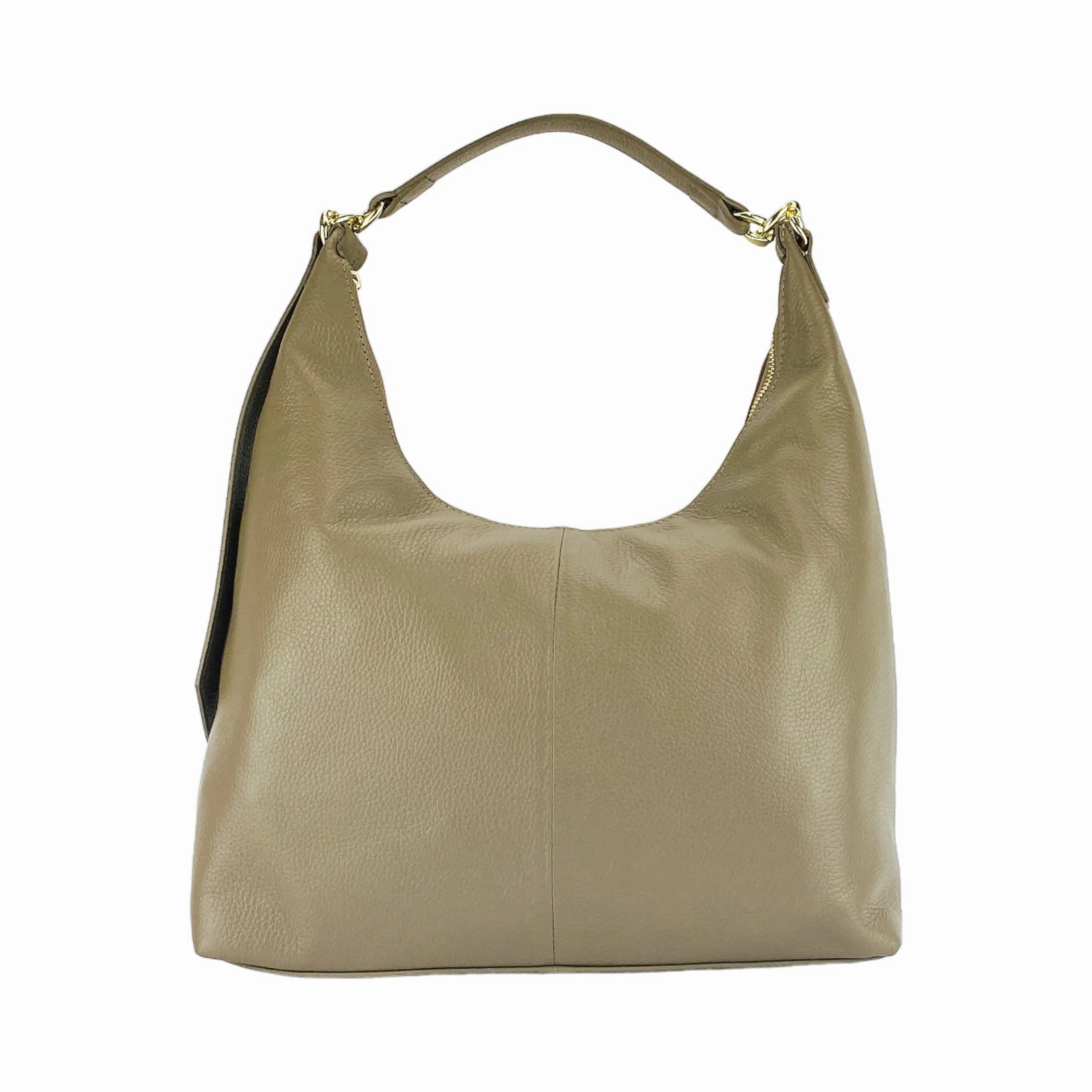 Renato Borzatta Leather Shoulder Hobo Bag Taupe Beige