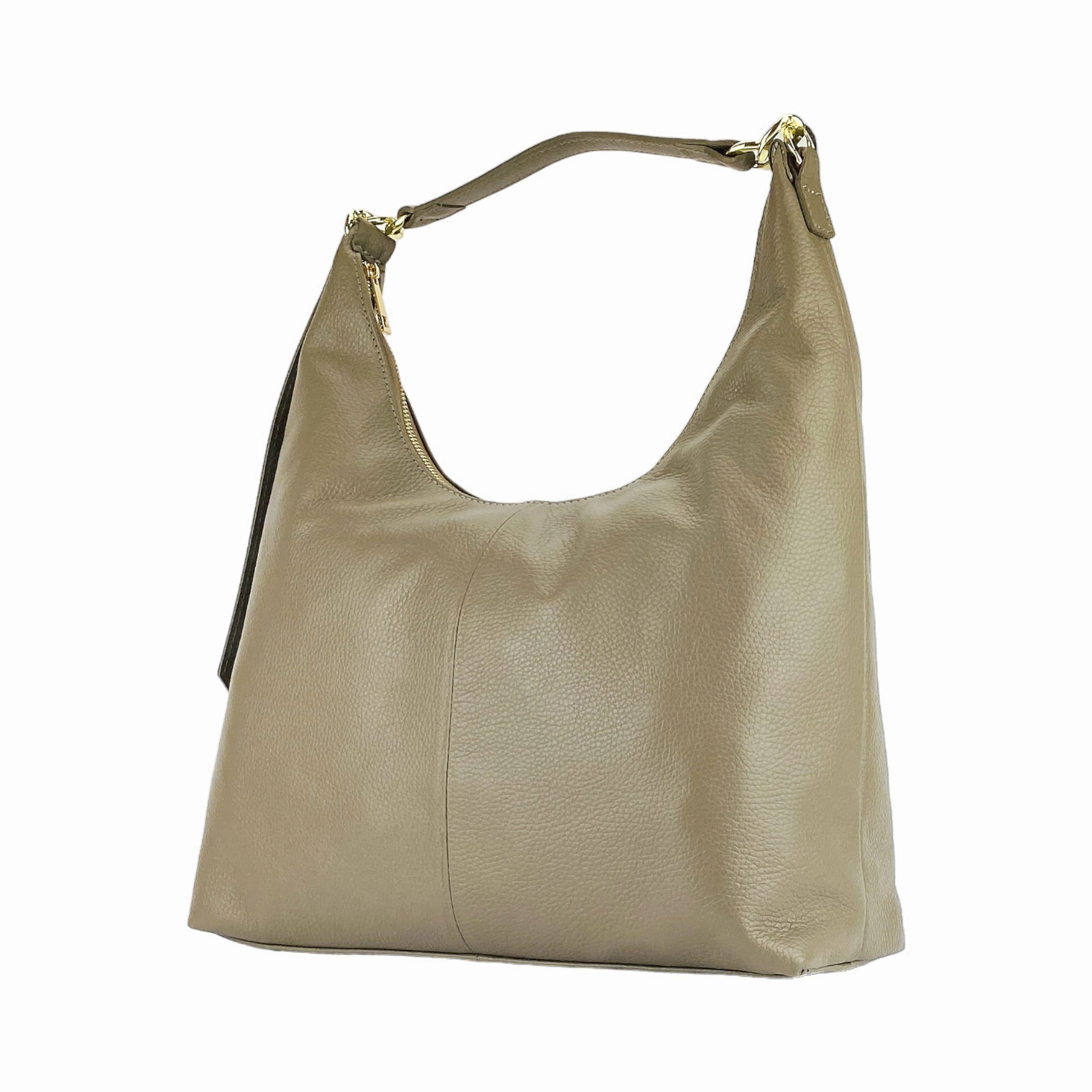 Renato Borzatta Leather Shoulder Hobo Bag Taupe Beige