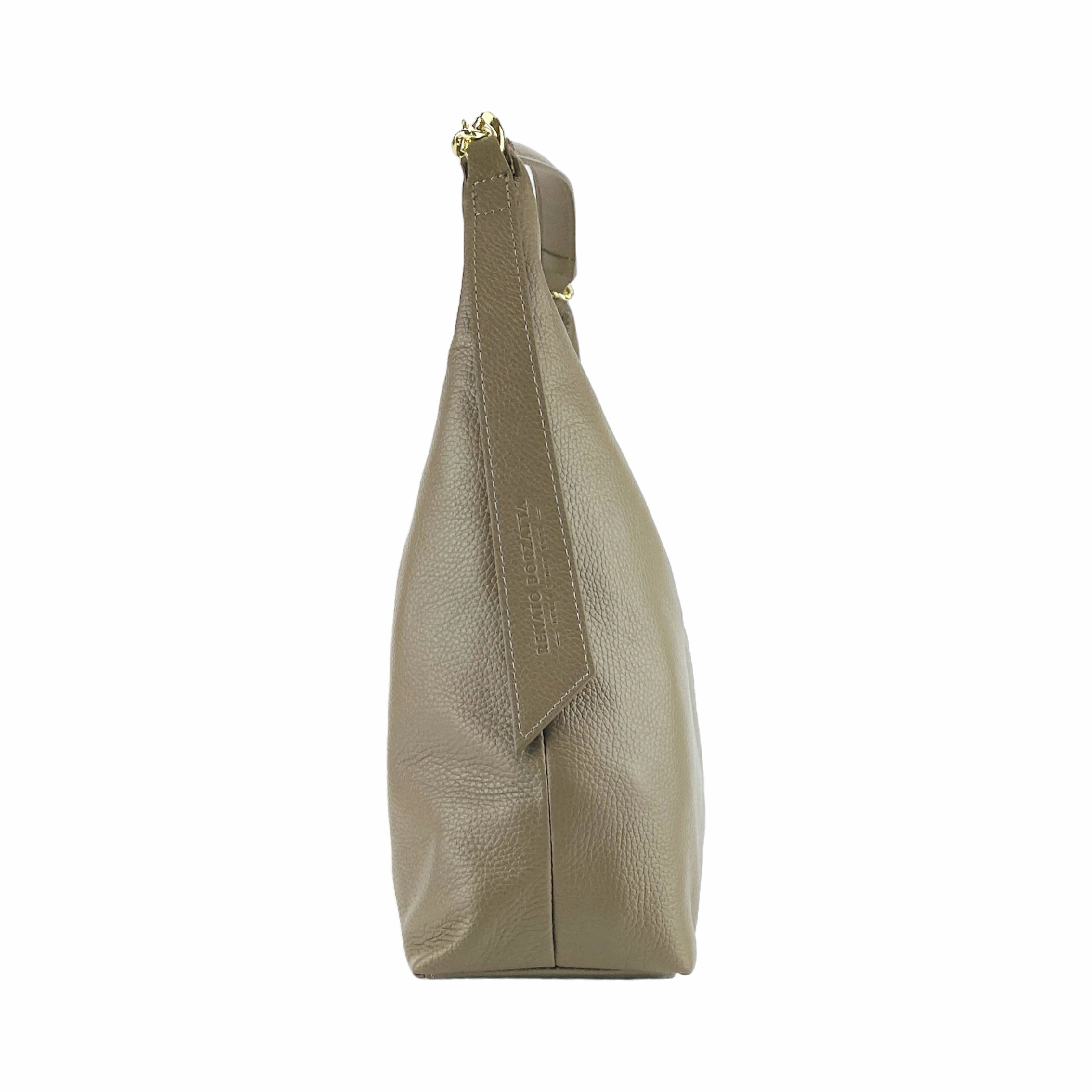 Renato Borzatta Leather Shoulder Hobo Bag Taupe Beige