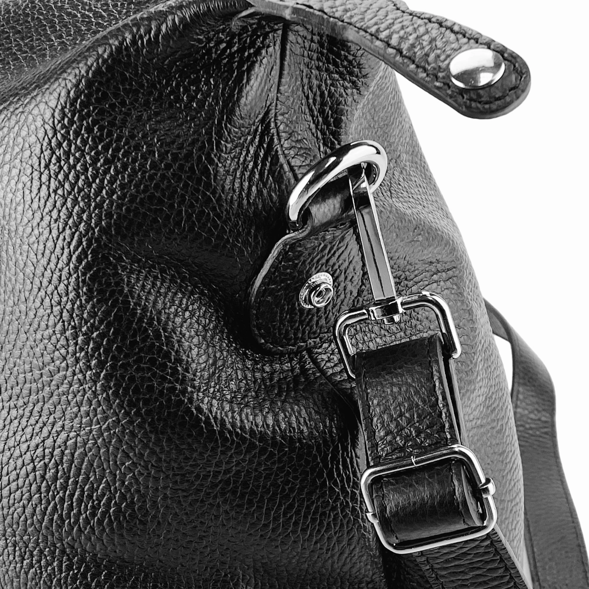 Renato Borzatta Leather Travel Duffle Bag Black