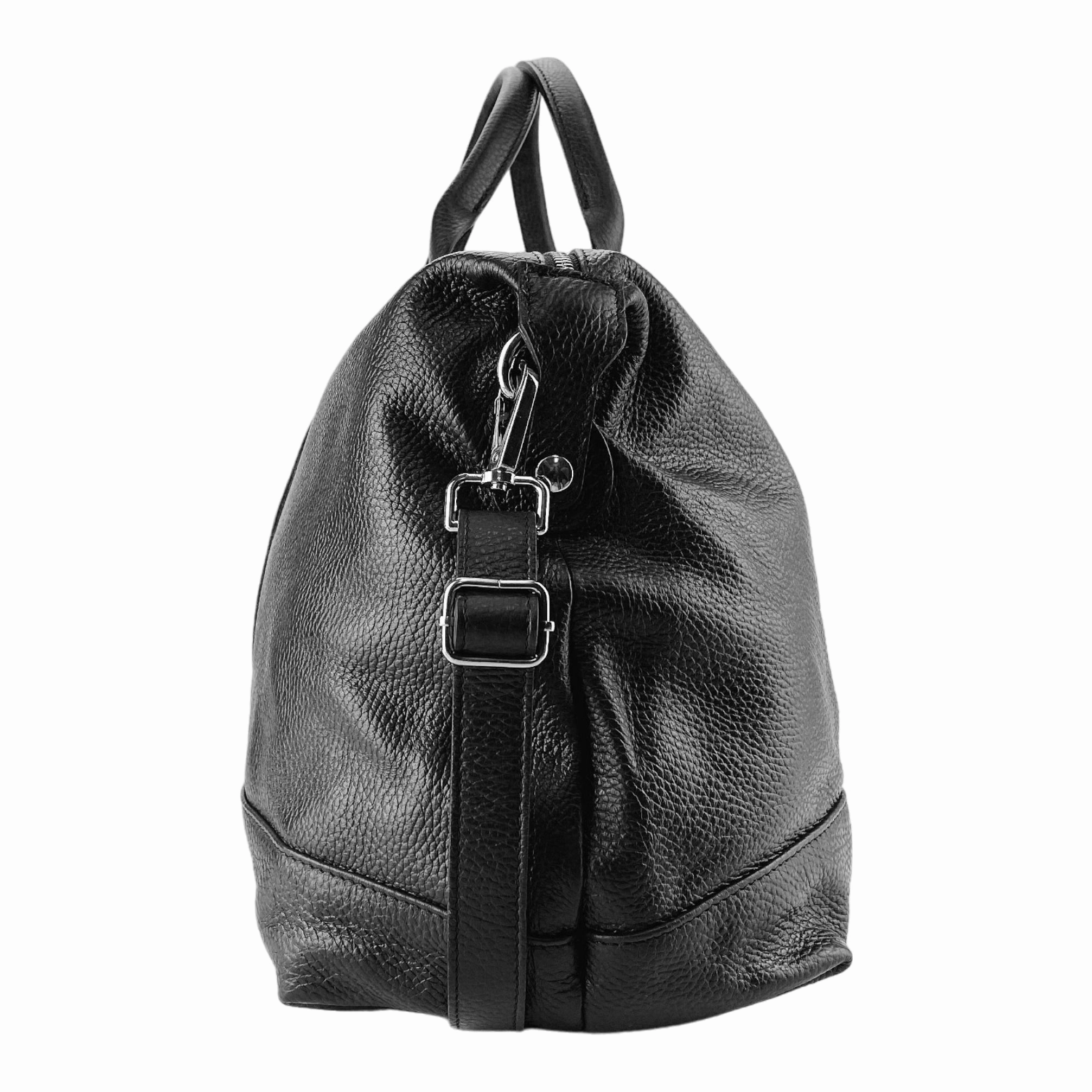 Renato Borzatta Leather Travel Duffle Bag Black