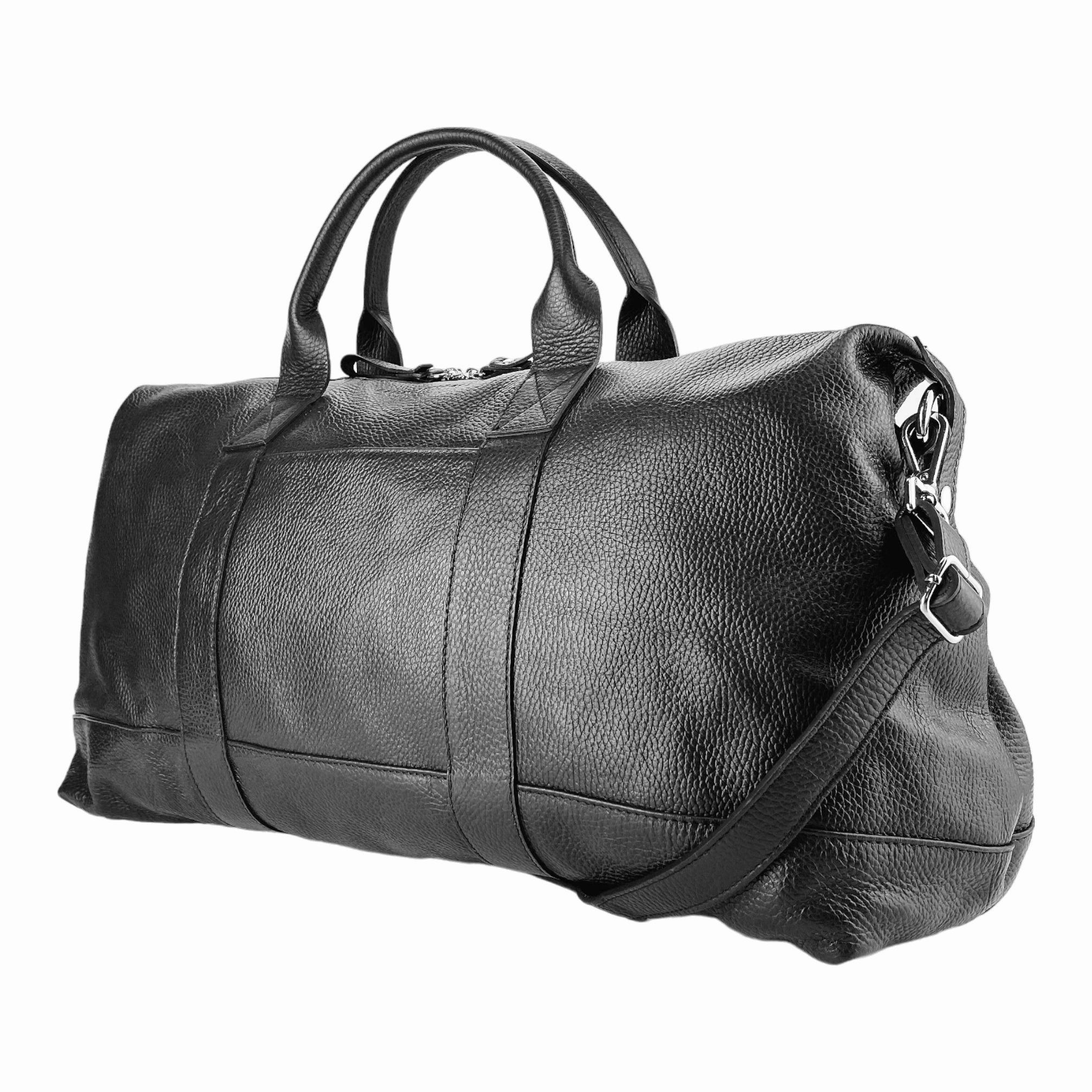Renato Borzatta Leather Travel Duffle Bag Black