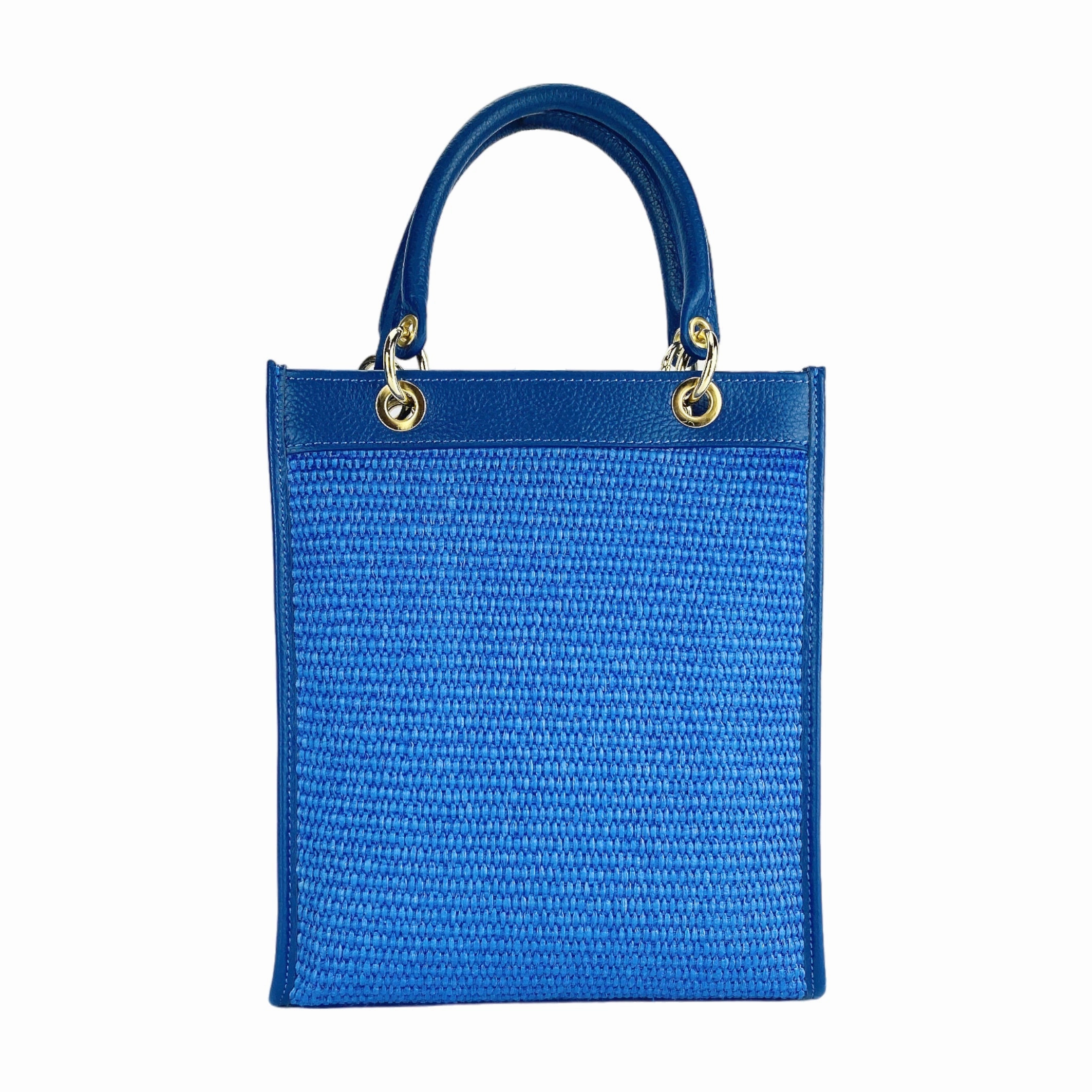 Renato Borzatta Vertical leather and straw shoulder bag royal blue